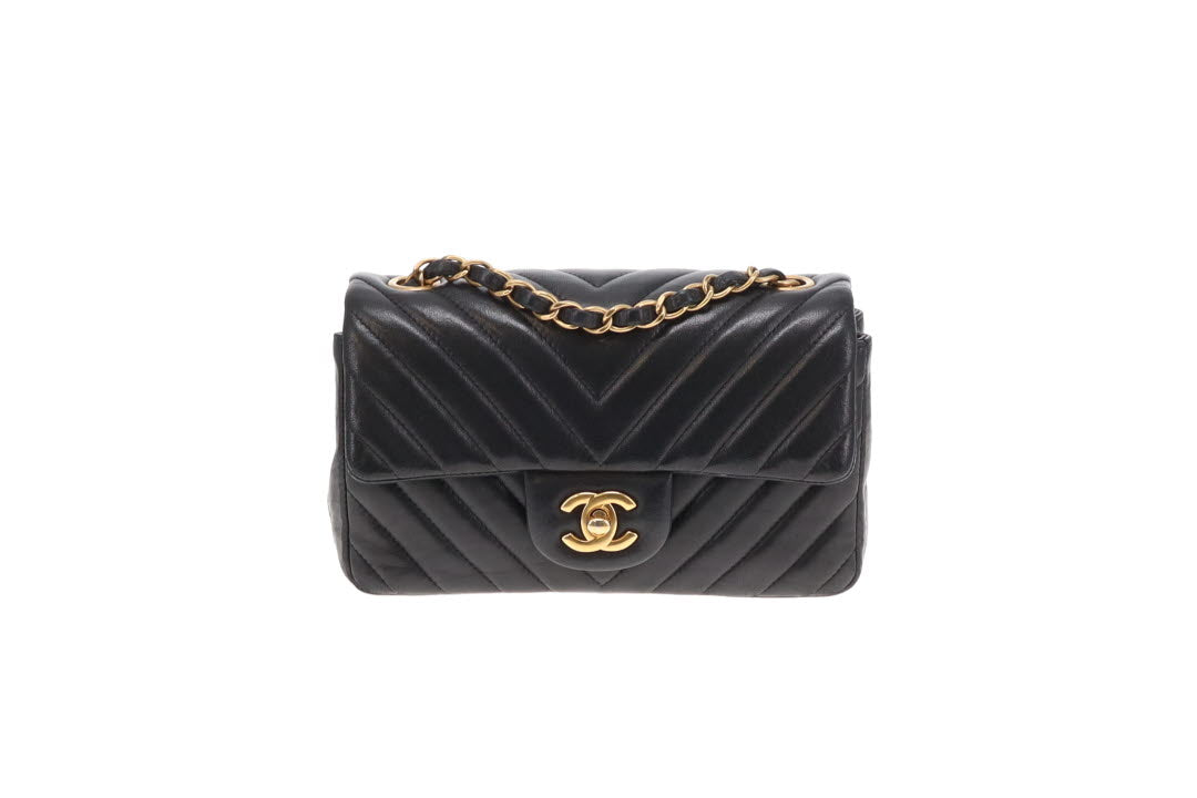 Chanel Mini Rectangular Classic Flap Black Chevron Lambskin 2015/16