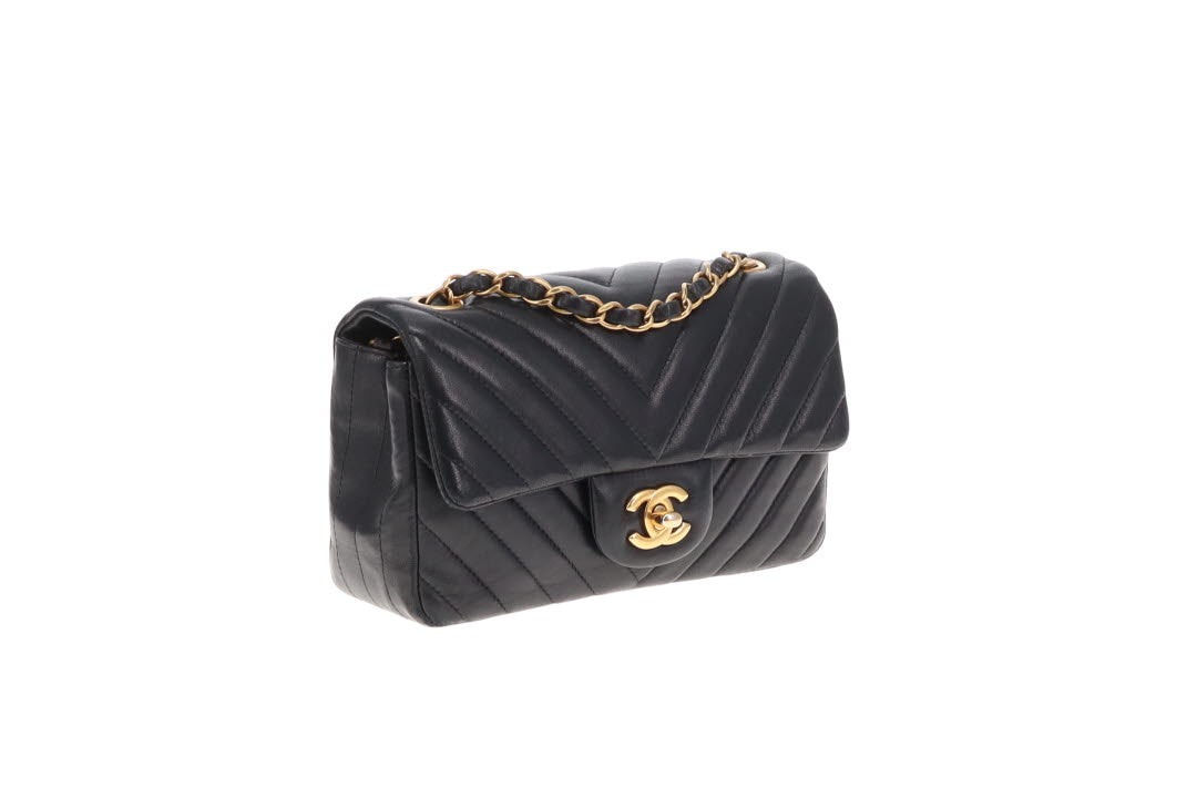Chanel Mini Rectangular Classic Flap Black Chevron Lambskin 2015/16