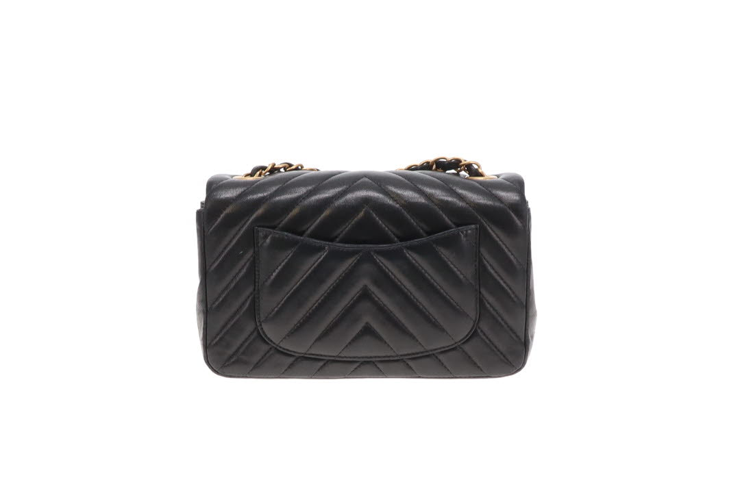 Chanel Mini Rectangular Classic Flap Black Chevron Lambskin 2015/16