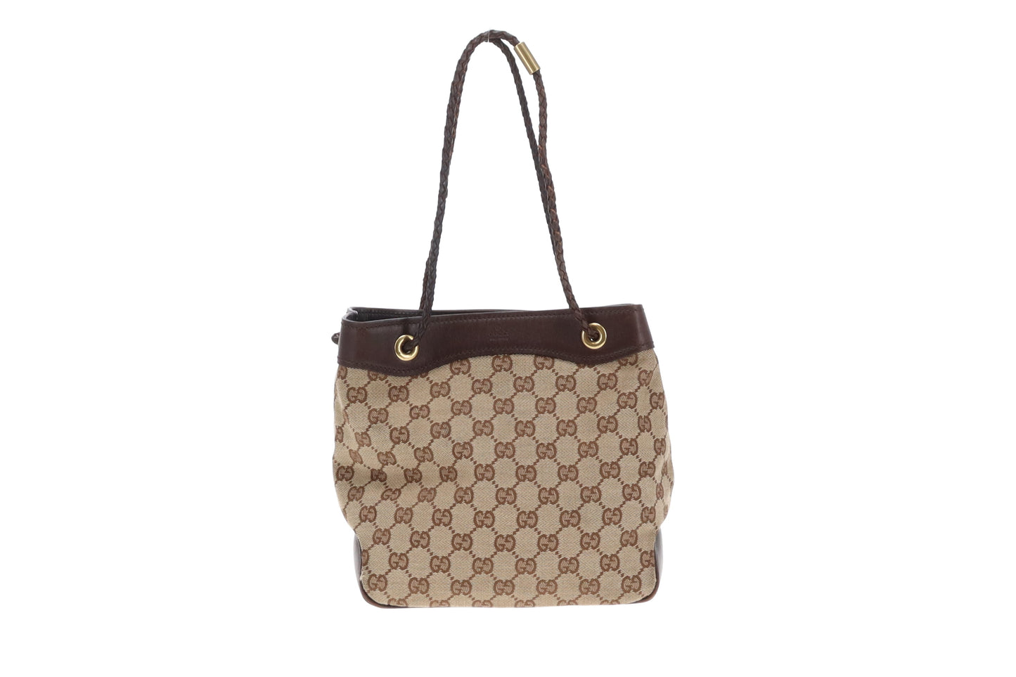 Gucci Shoulder Bag GG Canvas and Ebene Leather