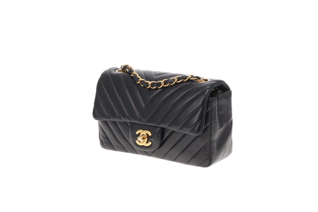 Chanel Mini Rectangular Classic Flap Black Chevron Lambskin 2015/16