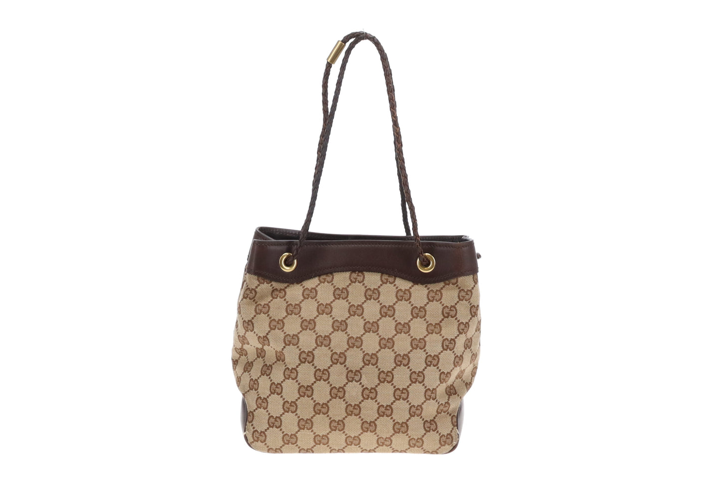 Gucci Shoulder Bag GG Canvas and Ebene Leather
