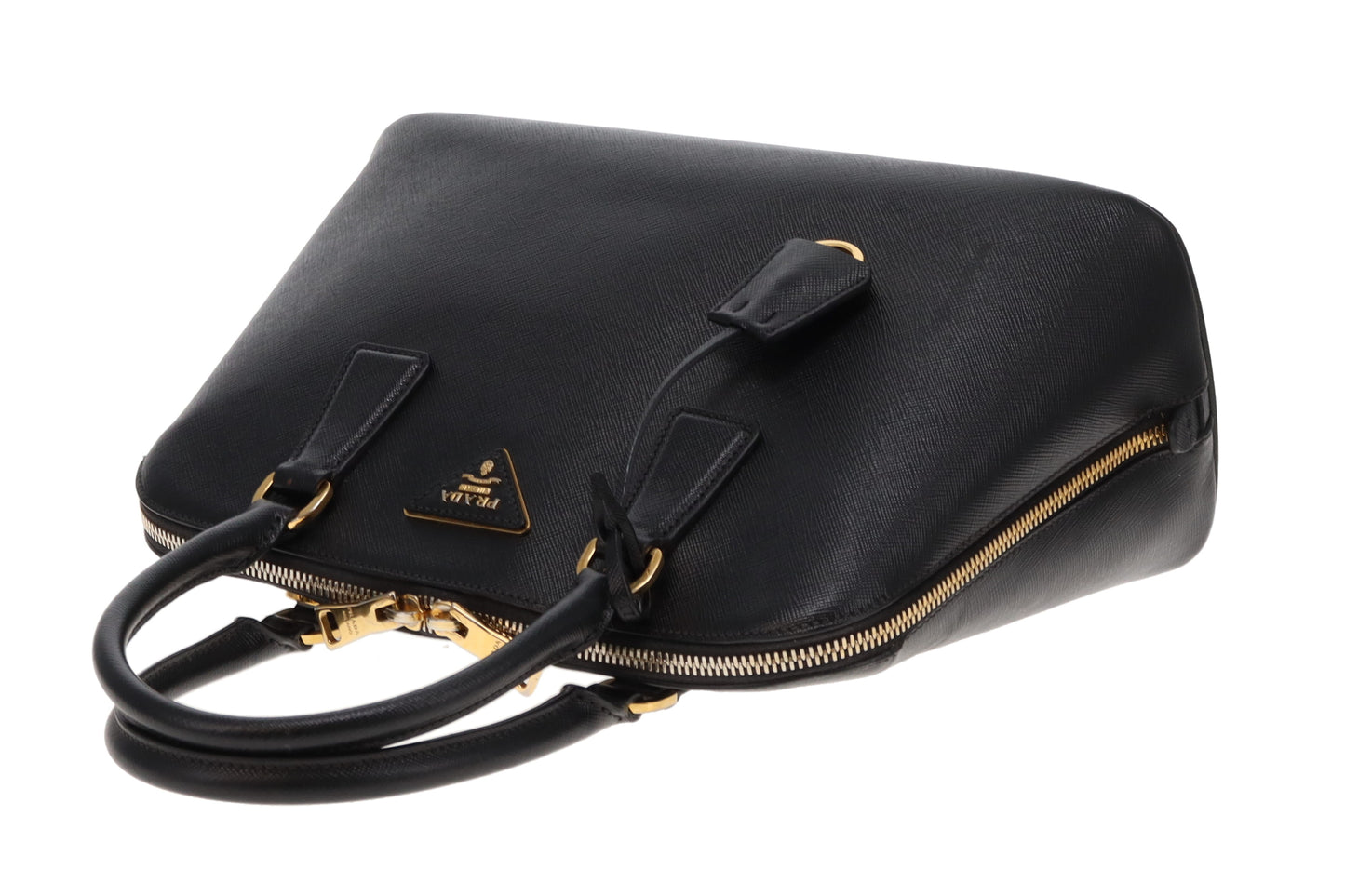 Prada Dome Bag With Strap Black Saffiano Leather GHW