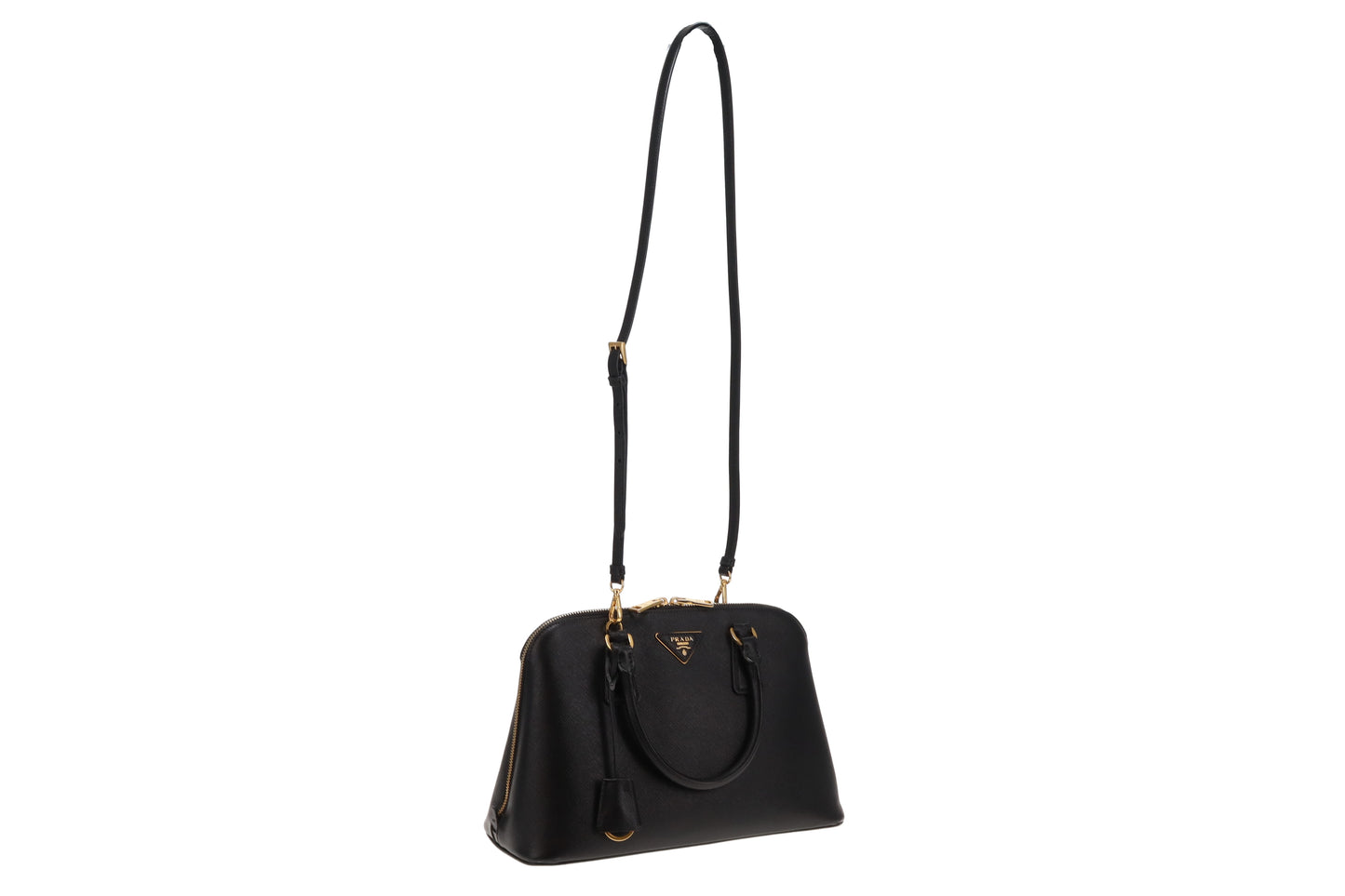 Prada Dome Bag With Strap Black Saffiano Leather GHW
