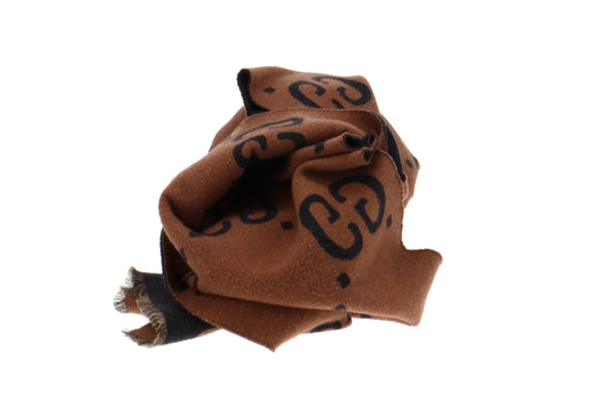 Gucci Brown and Black Wool and Silk GG Jacquard Scarf