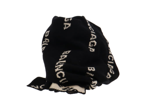 Balenciaga Black and White Wool and Camel Logo Scarf