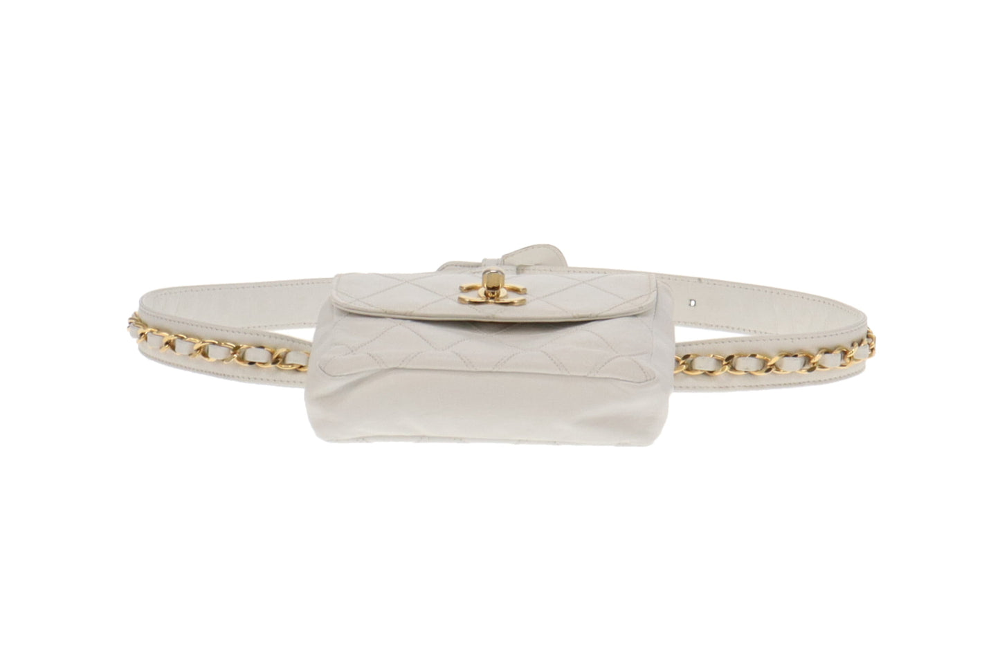 Chanel Vintage White Diamond Stitch Waist Bag