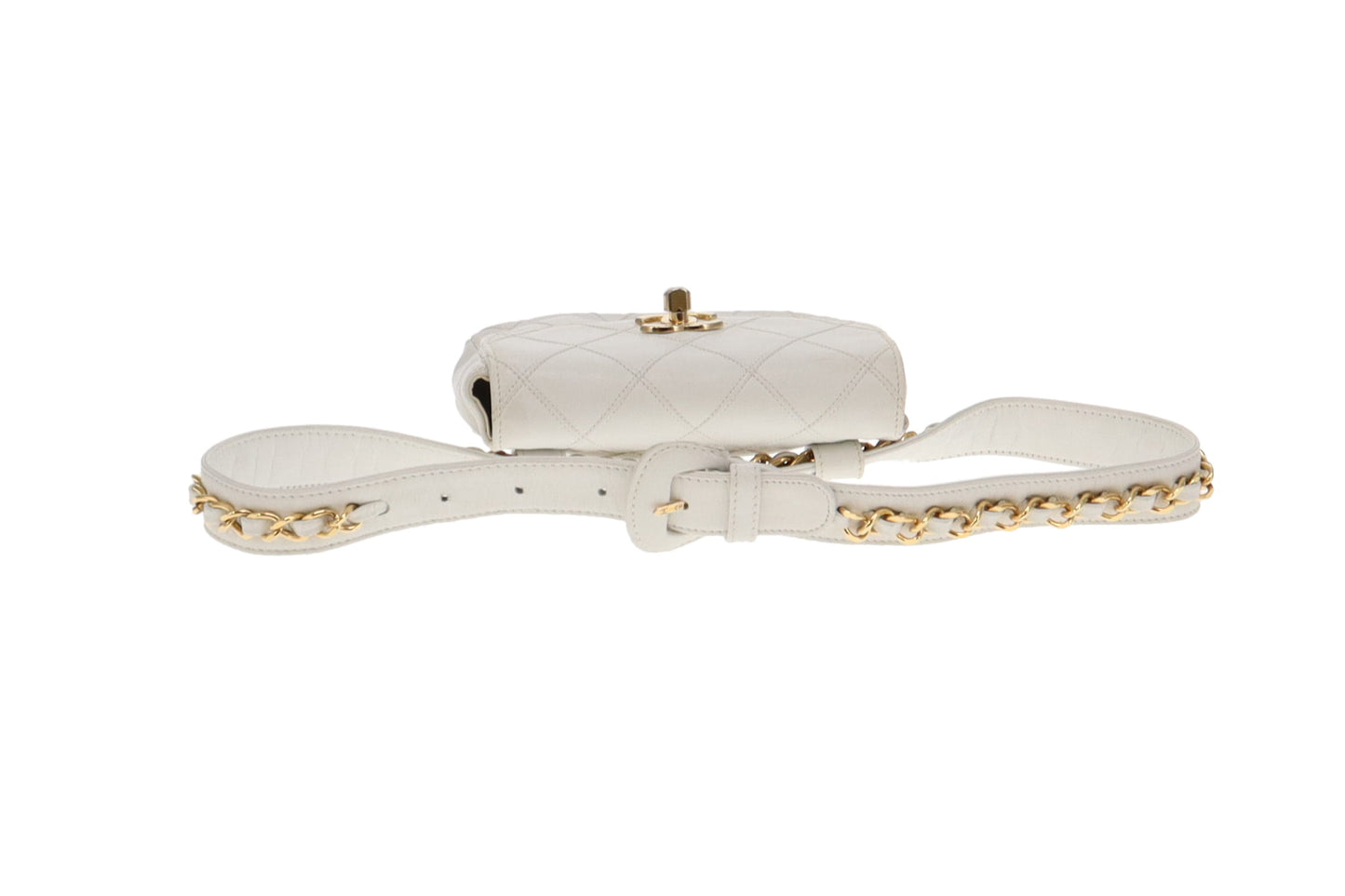 Chanel Vintage White Diamond Stitch Waist Bag