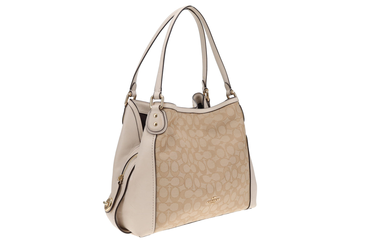 Coach Edie Shoulder Bag Beige Signature and Cream Canvas