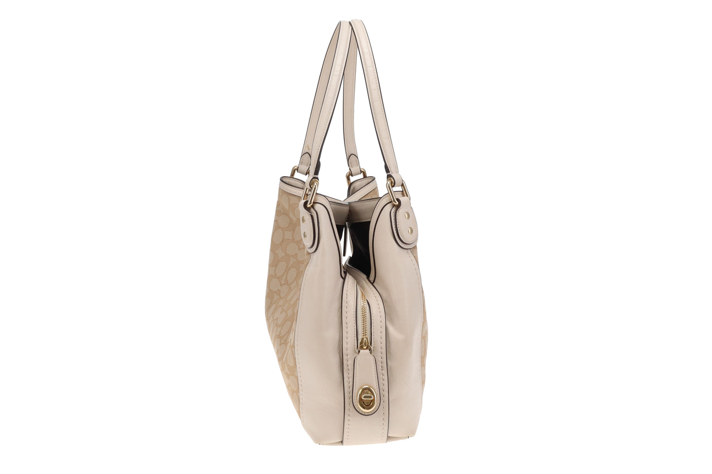 Coach Edie Shoulder Bag Beige Signature and Cream Canvas