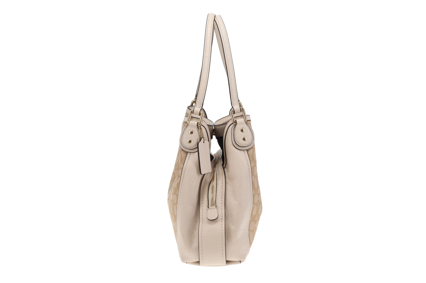 Coach Edie Shoulder Bag Beige Signature and Cream Canvas