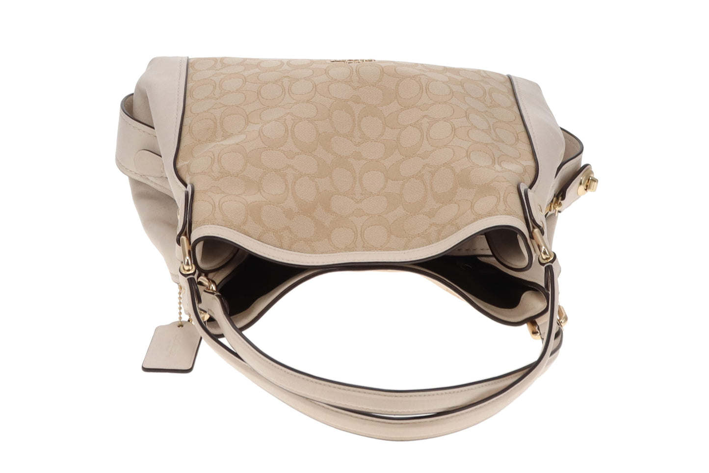 Coach Edie Shoulder Bag Beige Signature and Cream Canvas