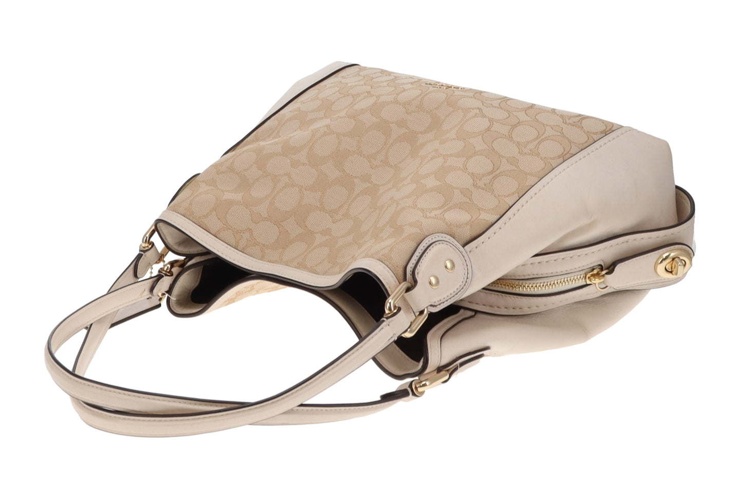 Coach Edie Shoulder Bag Beige Signature and Cream Canvas