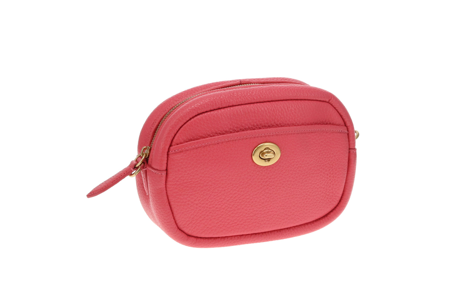 Coach Turnlock Camera Bag with Logo Strap Pink Leather