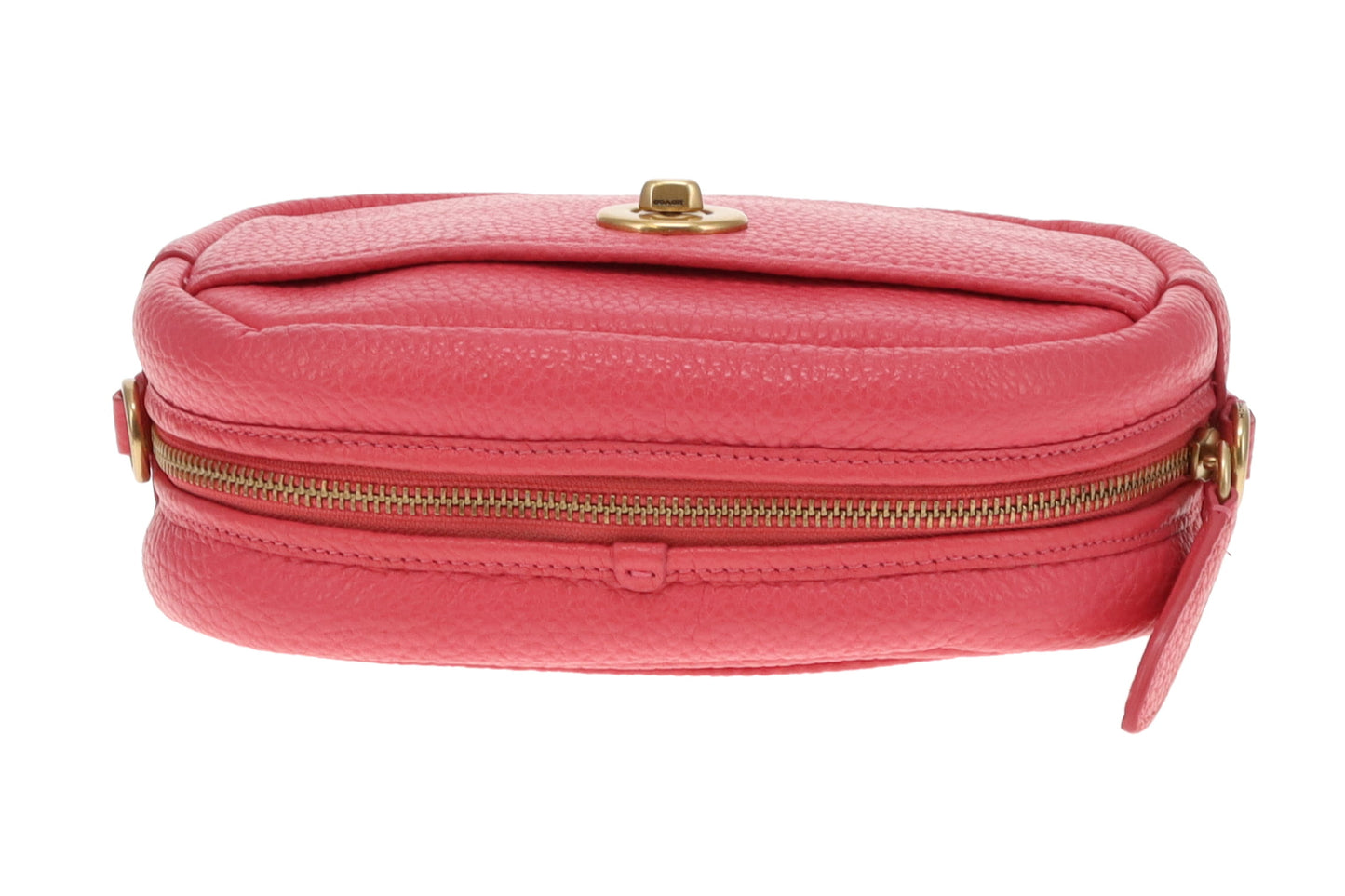 Coach Turnlock Camera Bag with Logo Strap Pink Leather