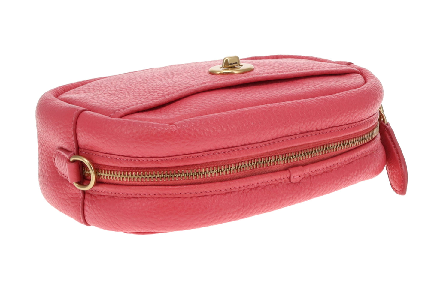 Coach Turnlock Camera Bag with Logo Strap Pink Leather
