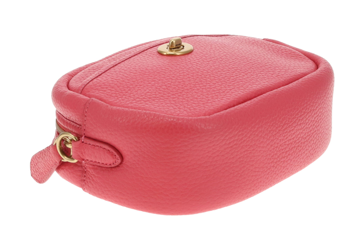 Coach Turnlock Camera Bag with Logo Strap Pink Leather