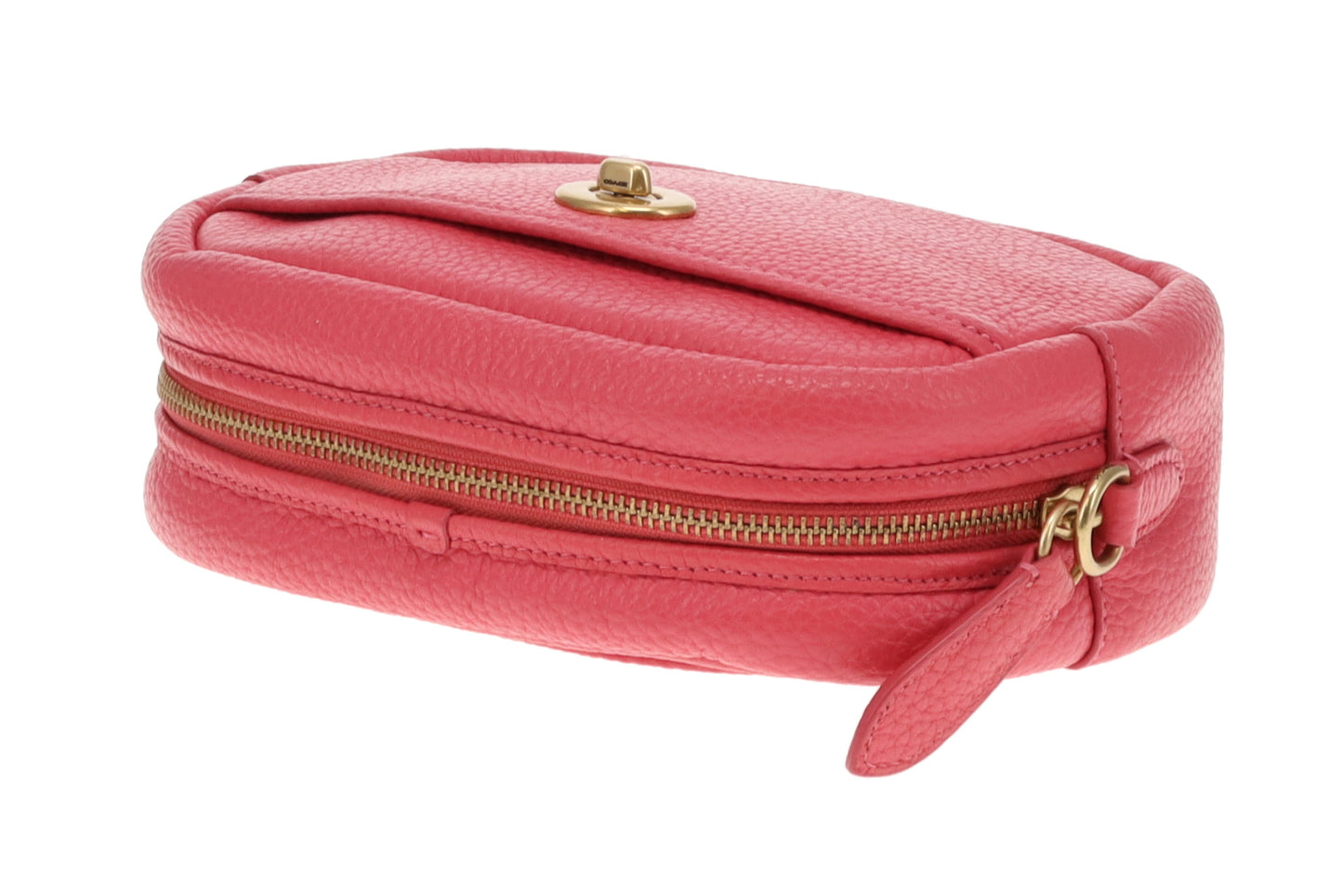 Coach Turnlock Camera Bag with Logo Strap Pink Leather