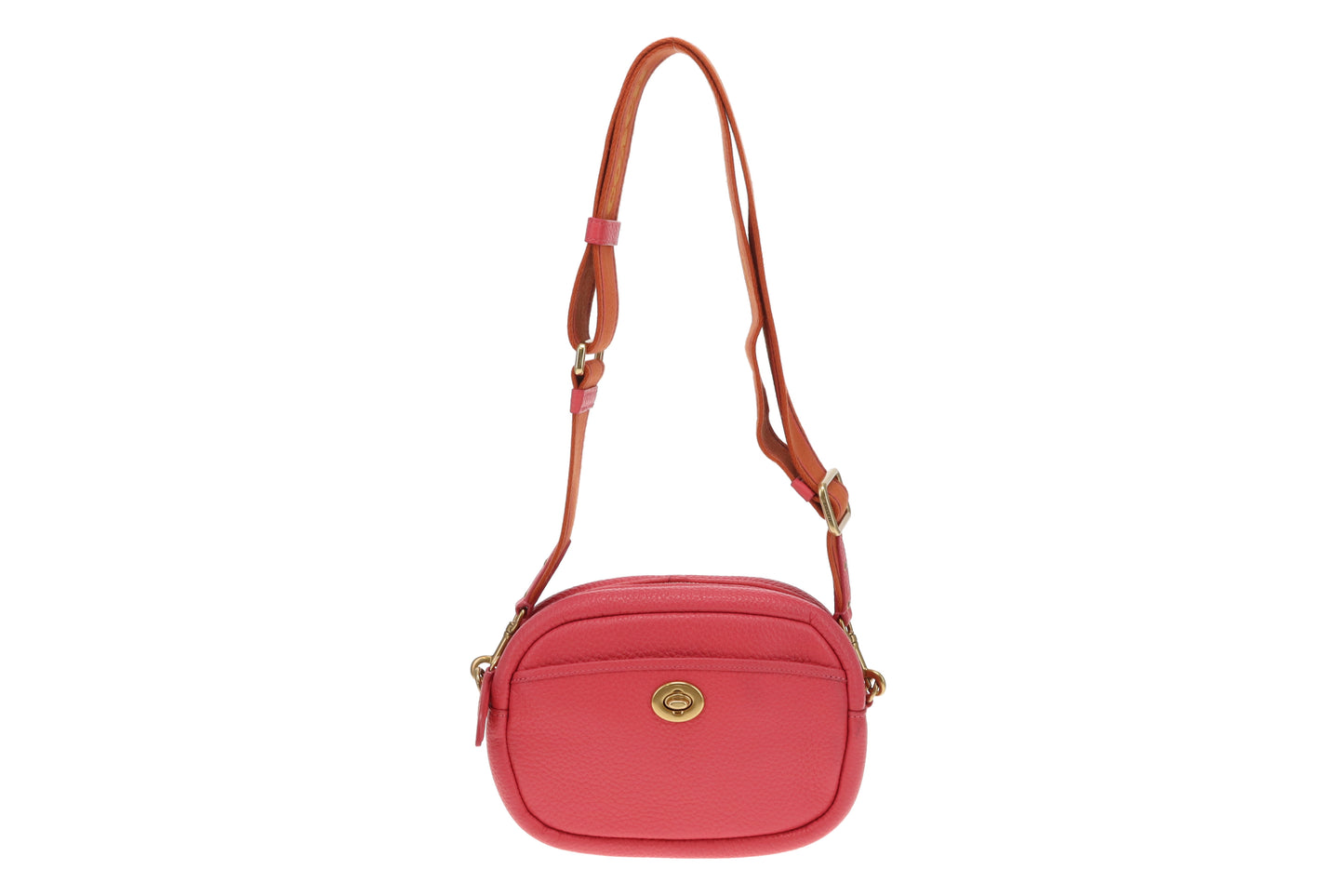 Coach Turnlock Camera Bag with Logo Strap Pink Leather