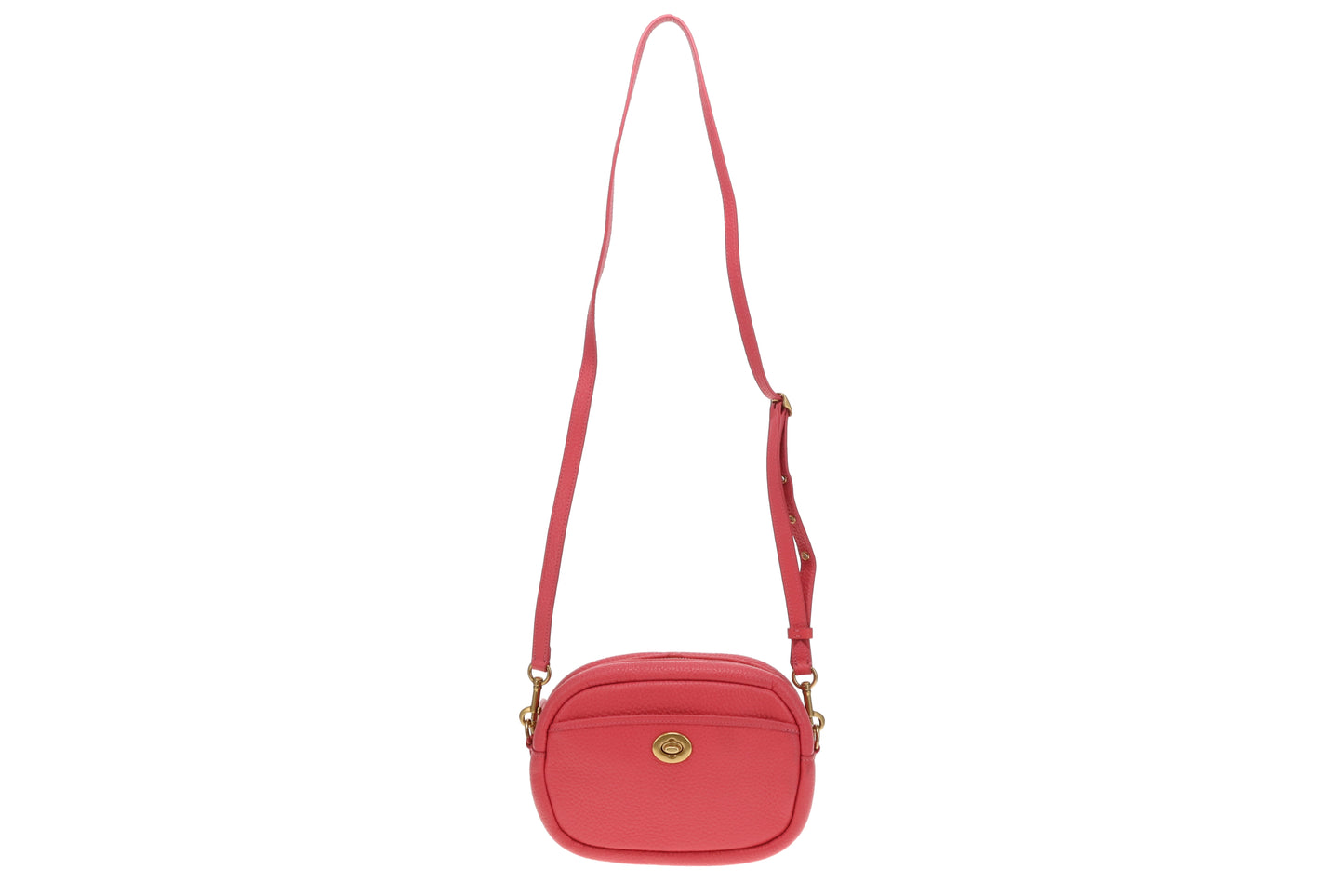 Coach Turnlock Camera Bag with Logo Strap Pink Leather