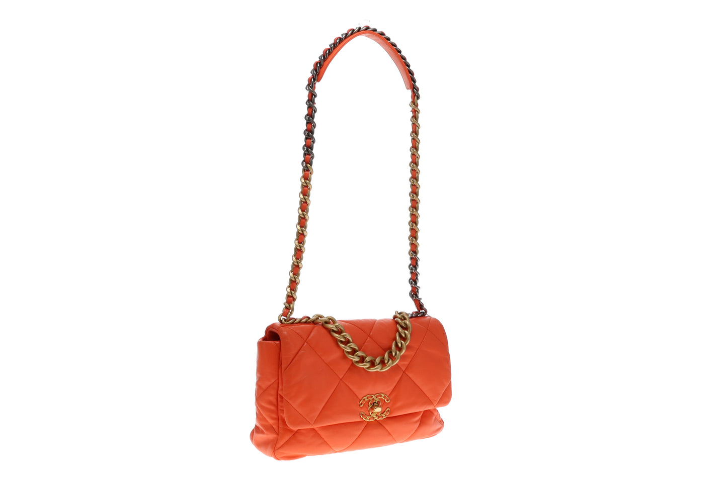 Chanel Orange Lambskin Leather Large 19 Flap Bag 2020