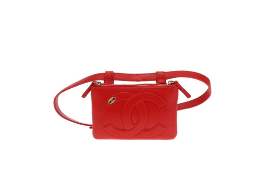 Chanel Red Lambskin CC Mania Belt Bag 2019