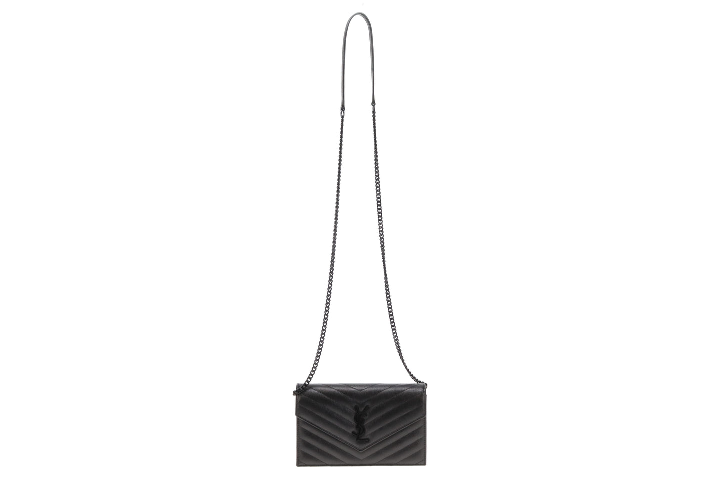 Saint Laurent Cassandre Chain Wallet All Black 2023
