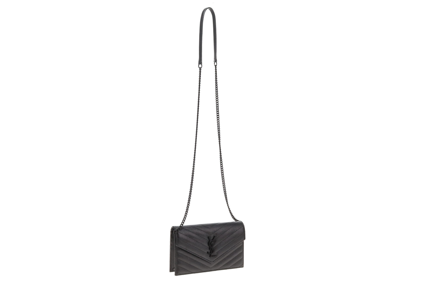Saint Laurent Cassandre Chain Wallet All Black 2023