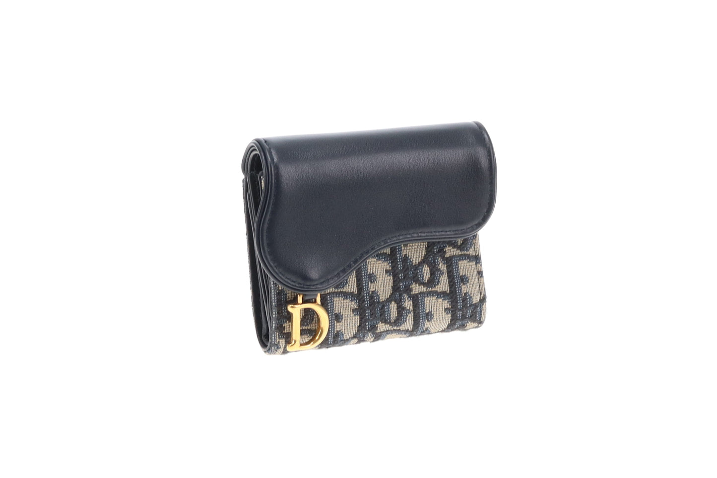 Dior Saddle Lotus Wallet Blue Oblique and Smooth Calfskin