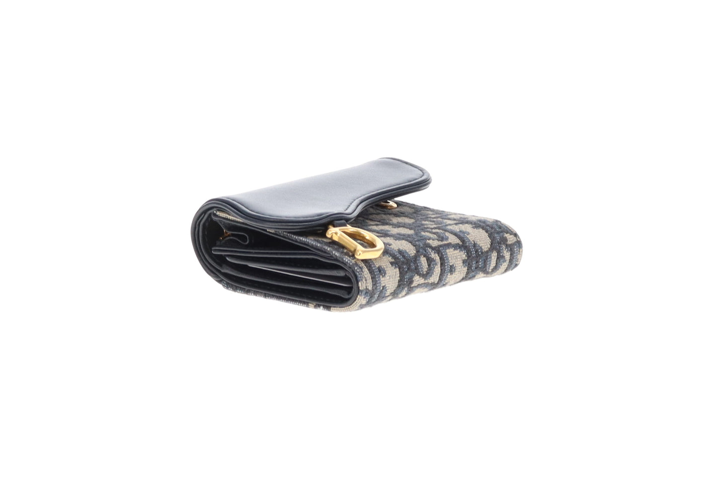 Dior Saddle Lotus Wallet Blue Oblique and Smooth Calfskin