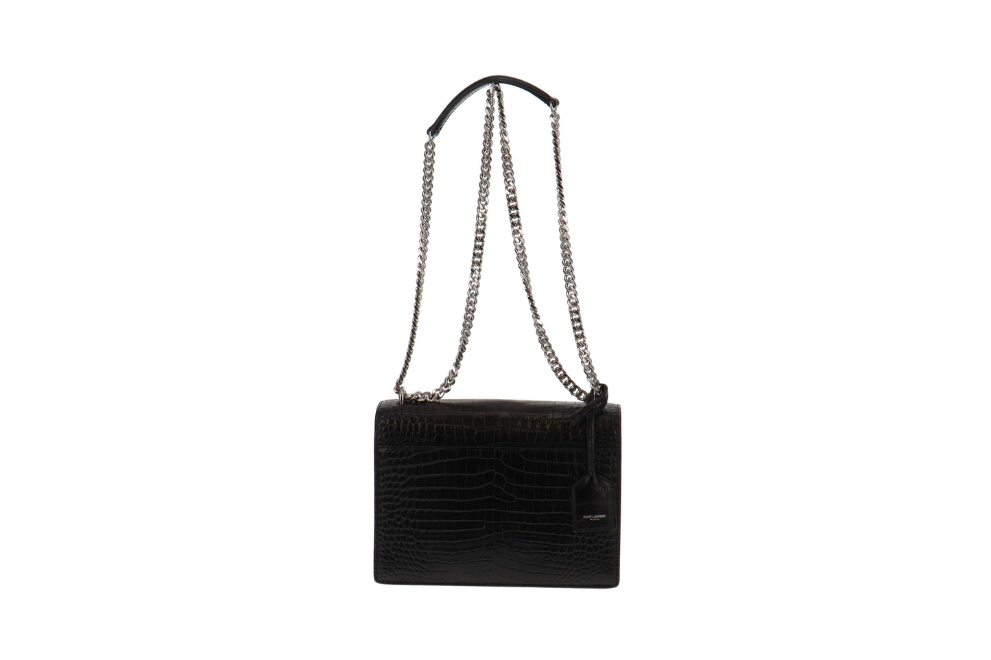 Saint Laurent Black Croc Embossed Shiny Leather Medium Sunset RRP €2400