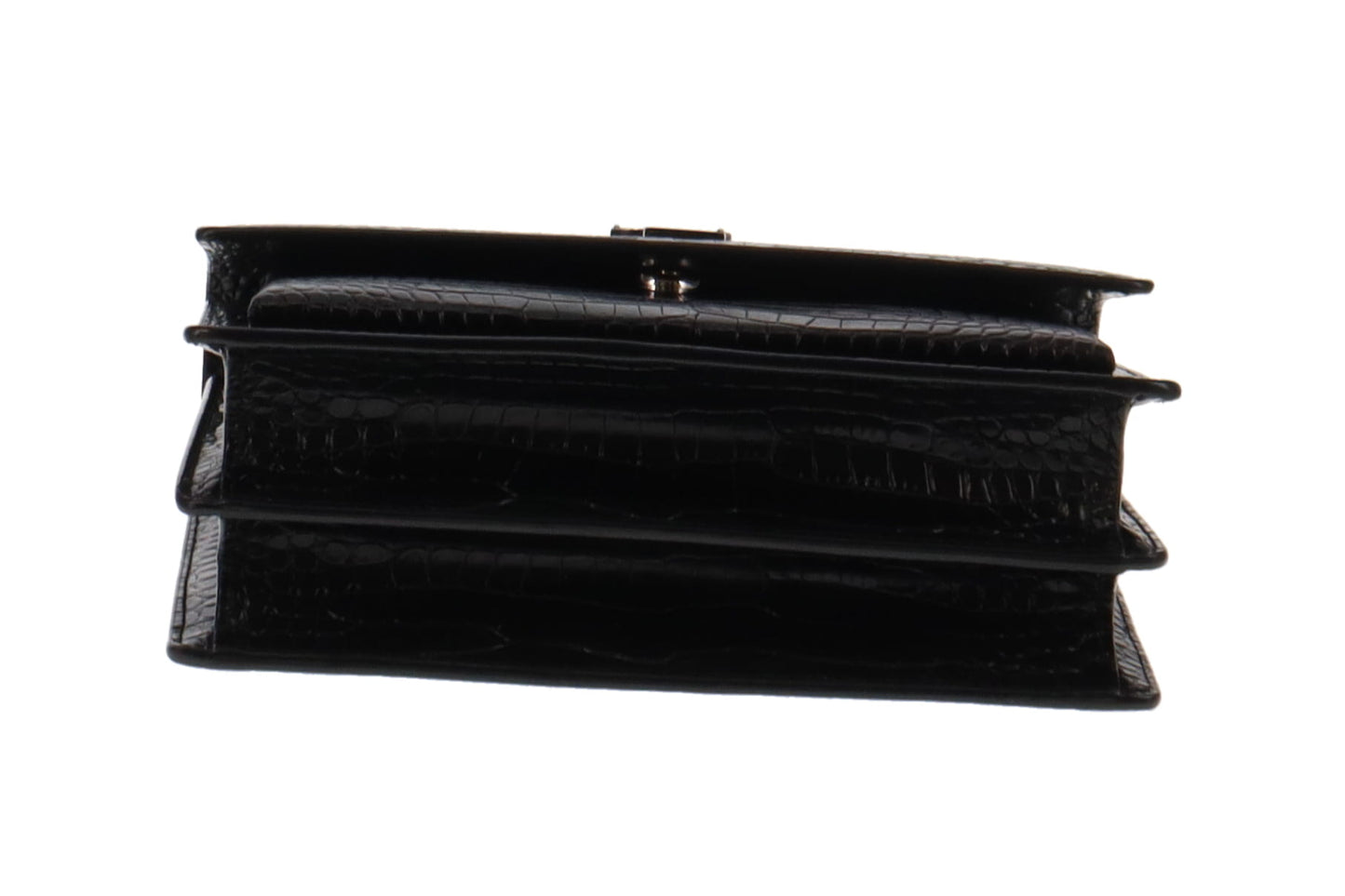 Saint Laurent Black Croc Embossed Shiny Leather Medium Sunset RRP €2400