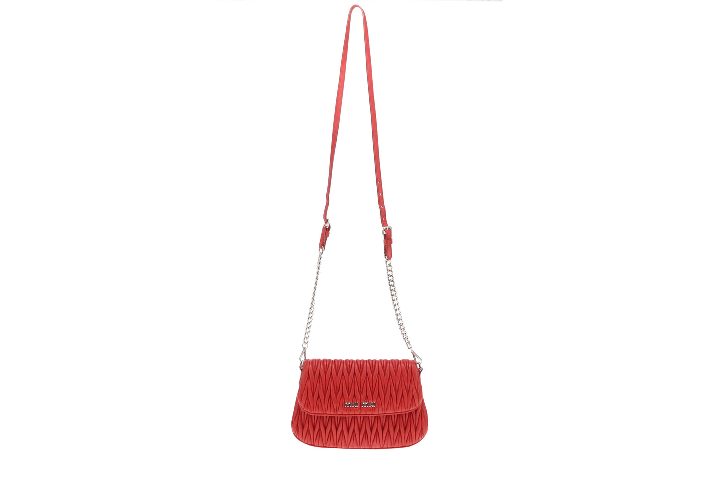 Miu Miu Flap Crossbody Red Matelasse SHW