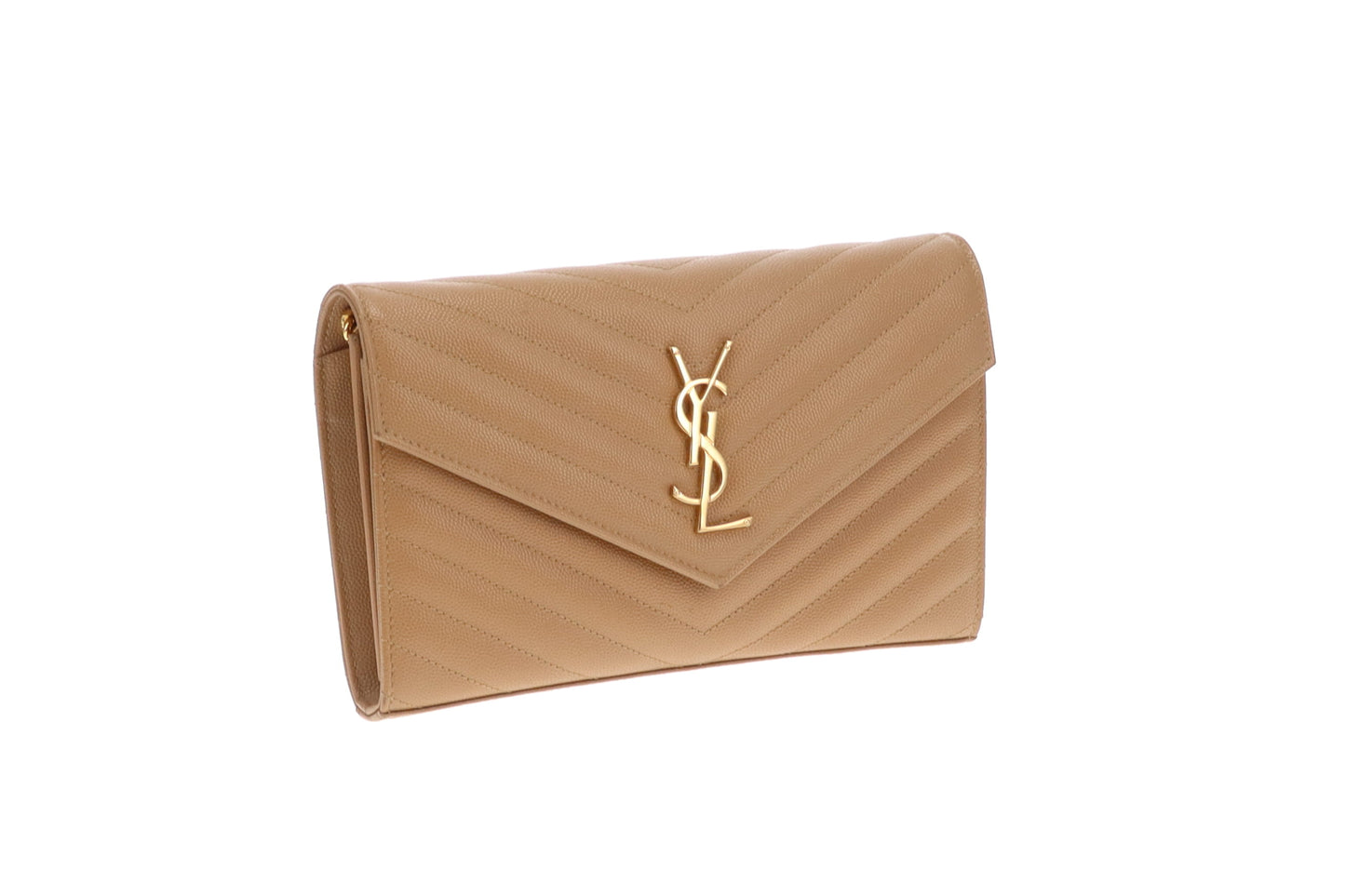 Saint Laurent Cassandre Wallet On Chain Natural Dark Brown GHW