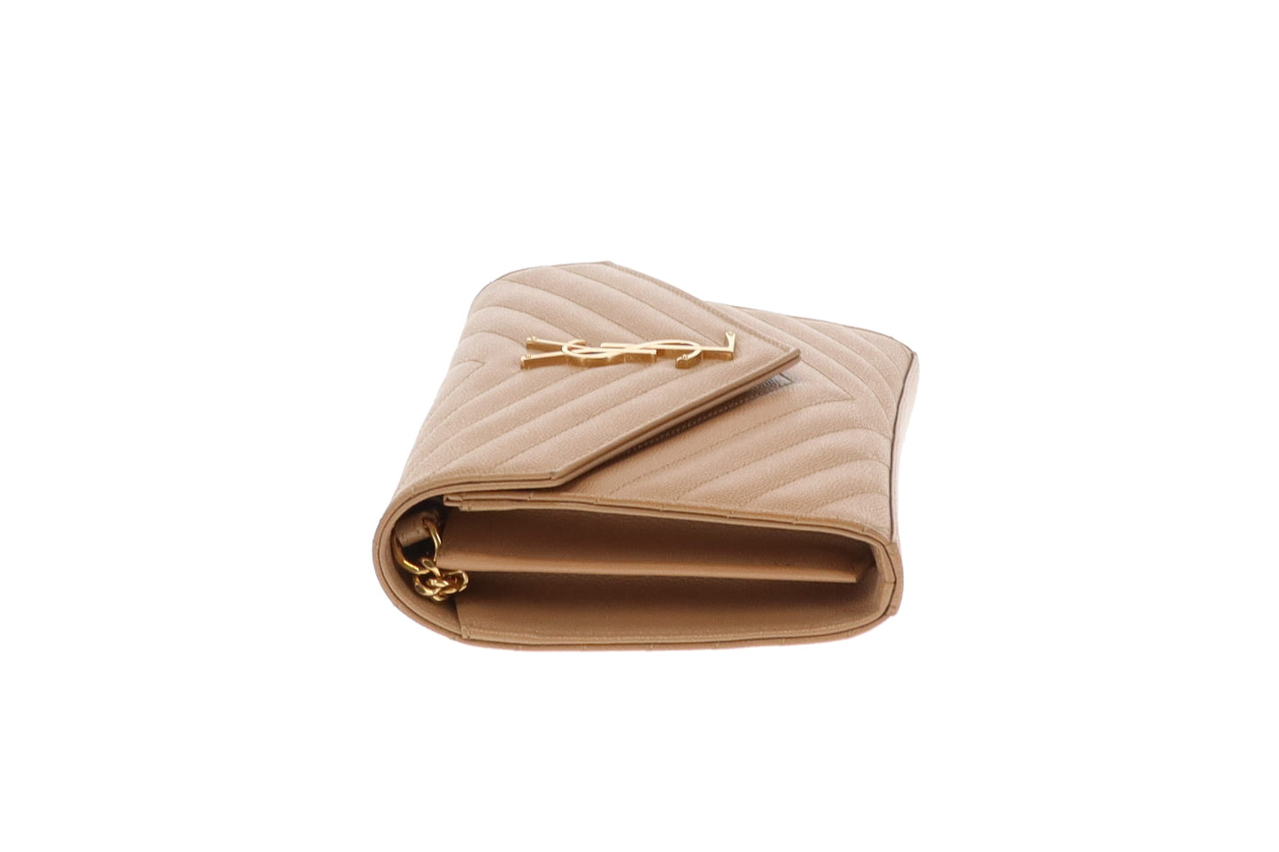 Saint Laurent Cassandre Wallet On Chain Natural Dark Brown GHW