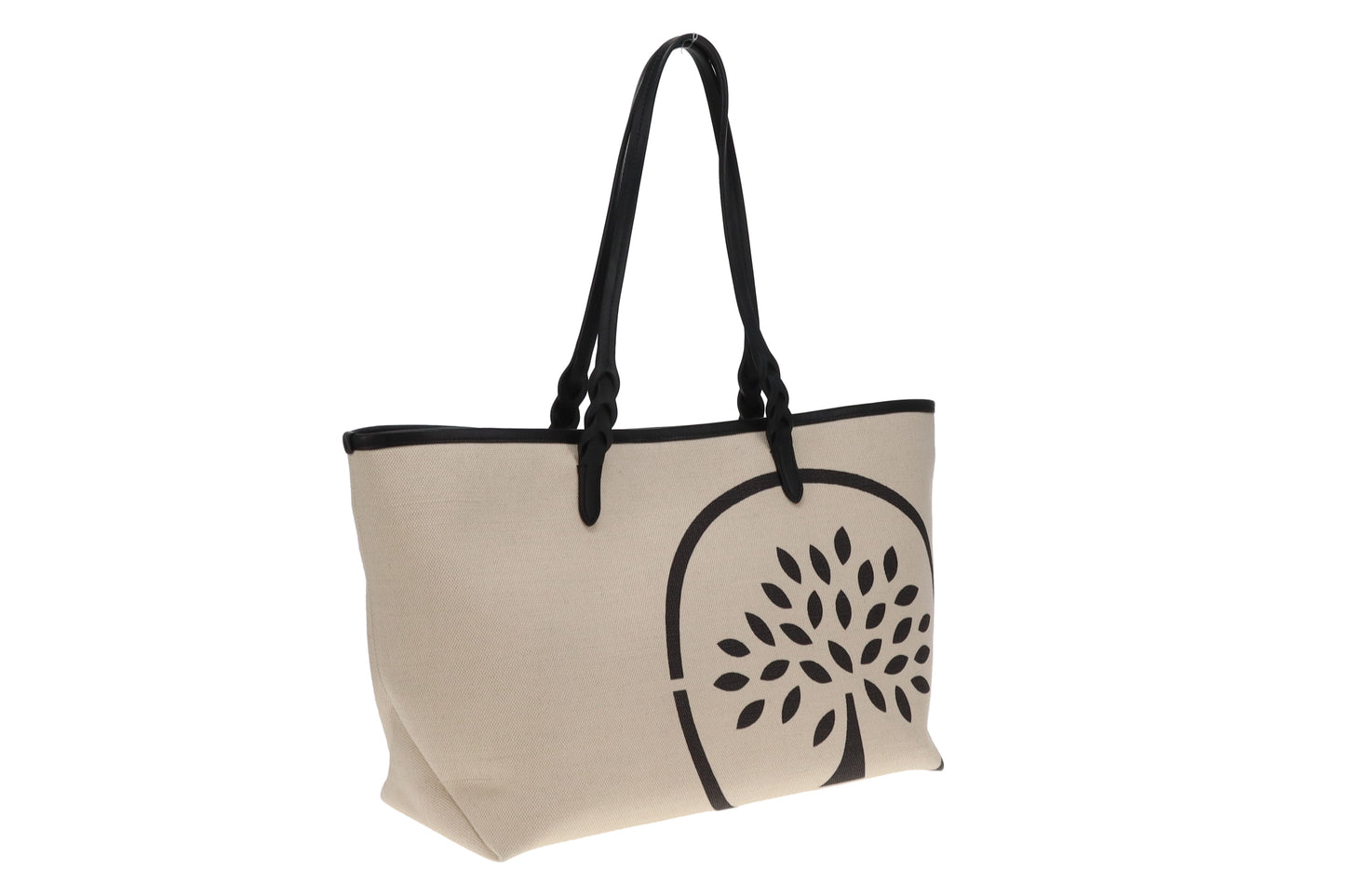Mulberry Logo Tote Bag Ecru Canvas and Black Leather