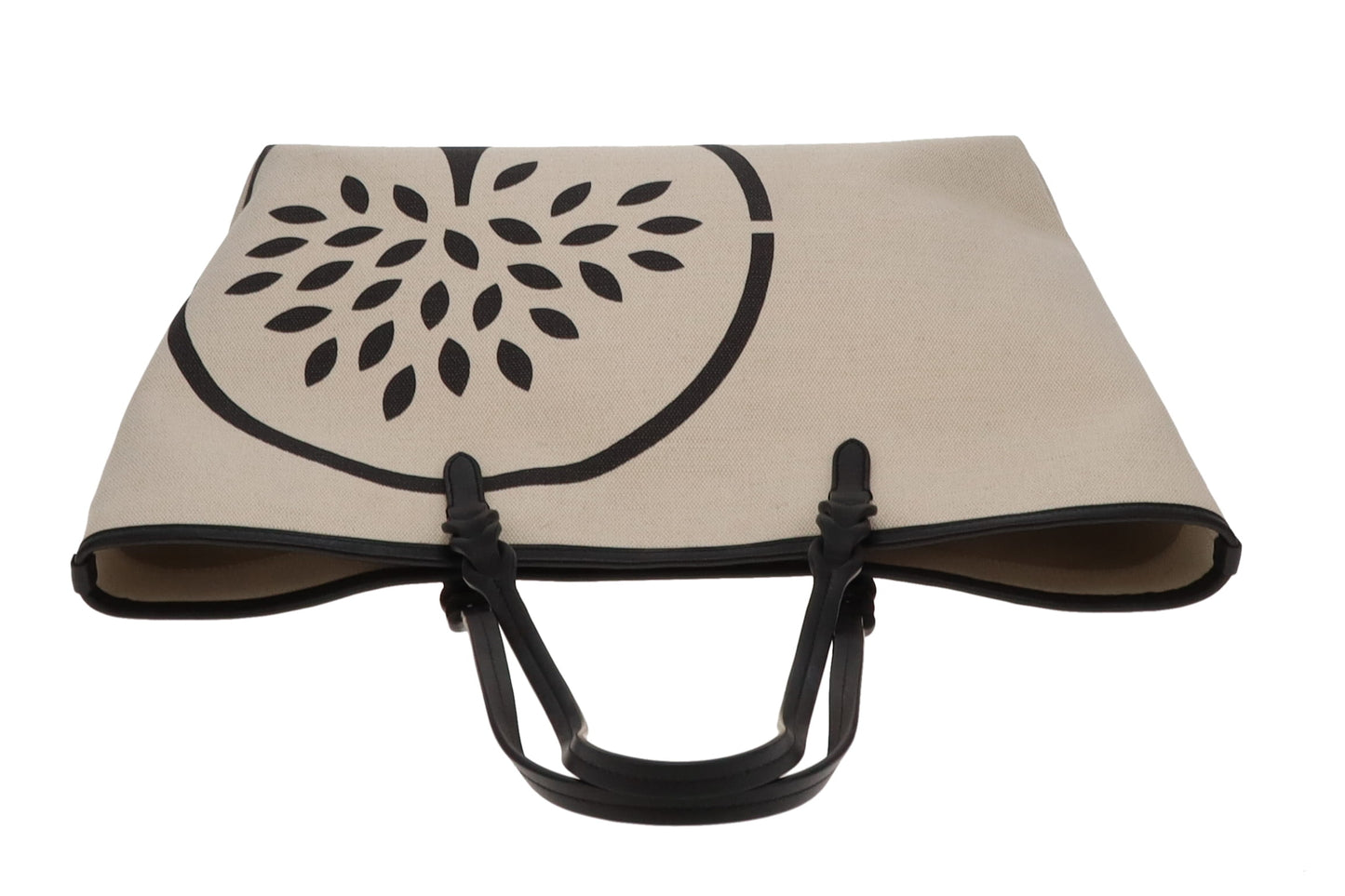 Mulberry Logo Tote Bag Ecru Canvas and Black Leather