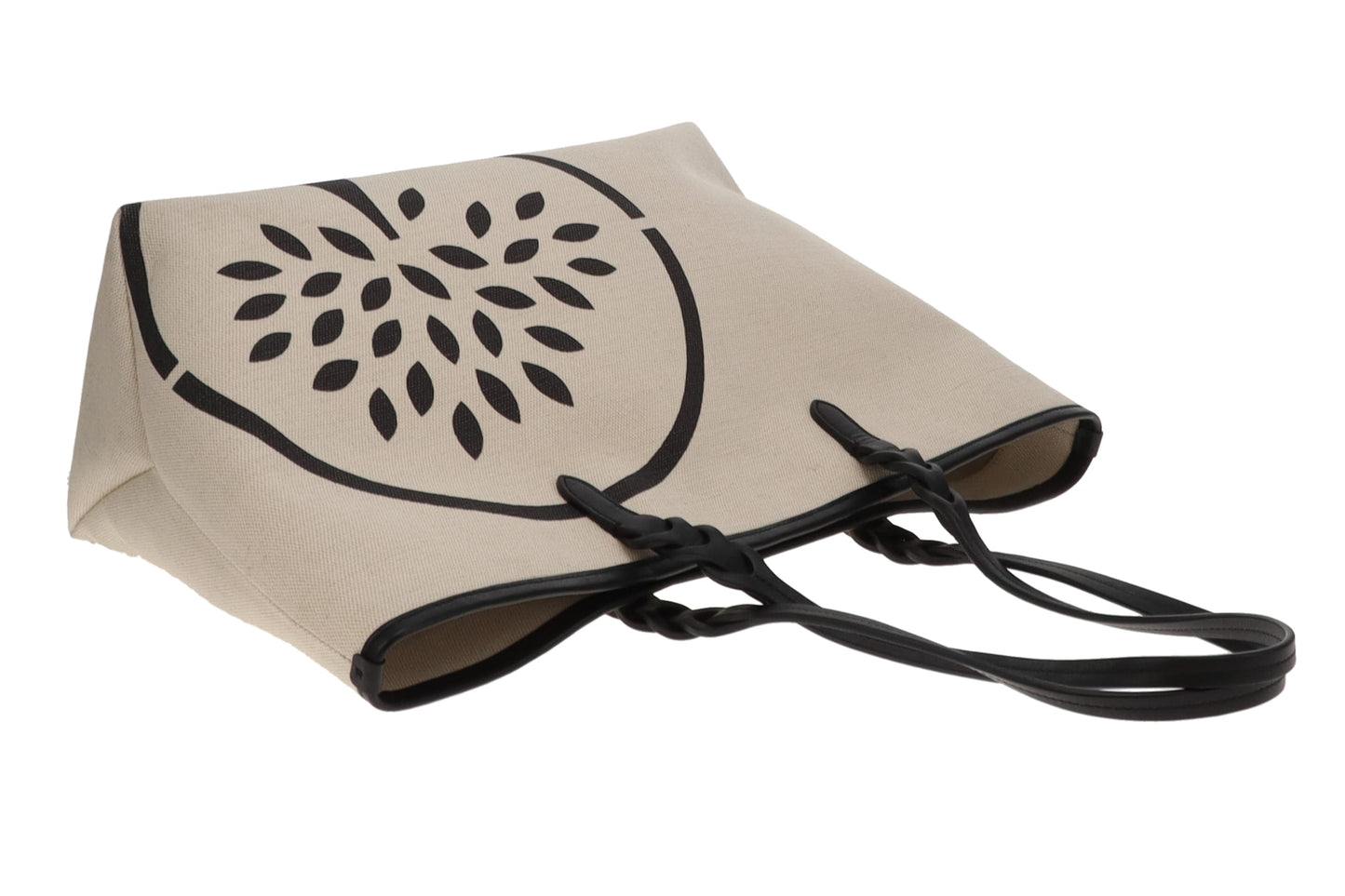 Mulberry Logo Tote Bag Ecru Canvas and Black Leather