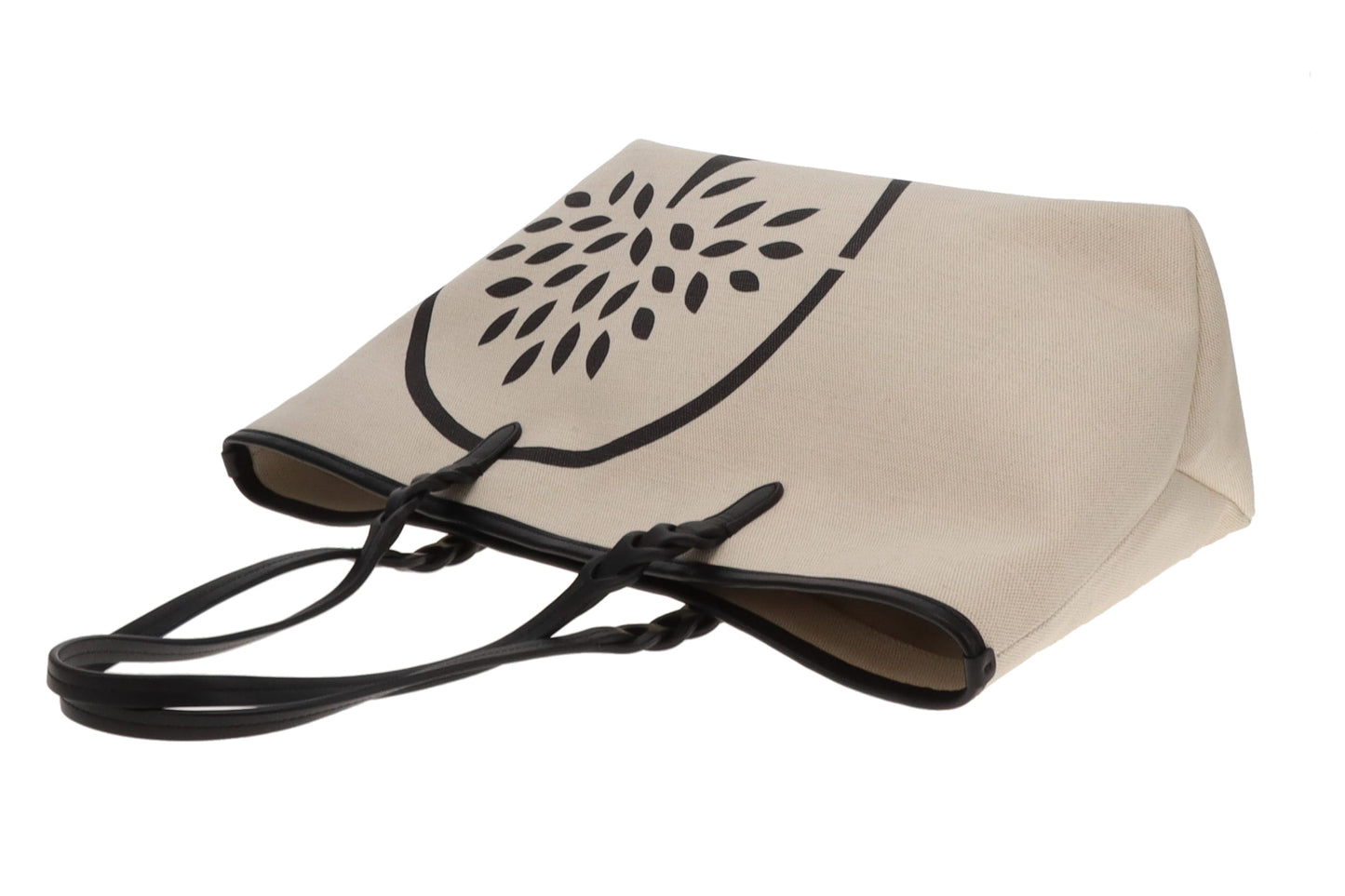 Mulberry Logo Tote Bag Ecru Canvas and Black Leather