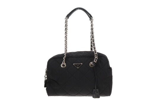 Prada Shoulder Bag Black Quilted Nylon SHW