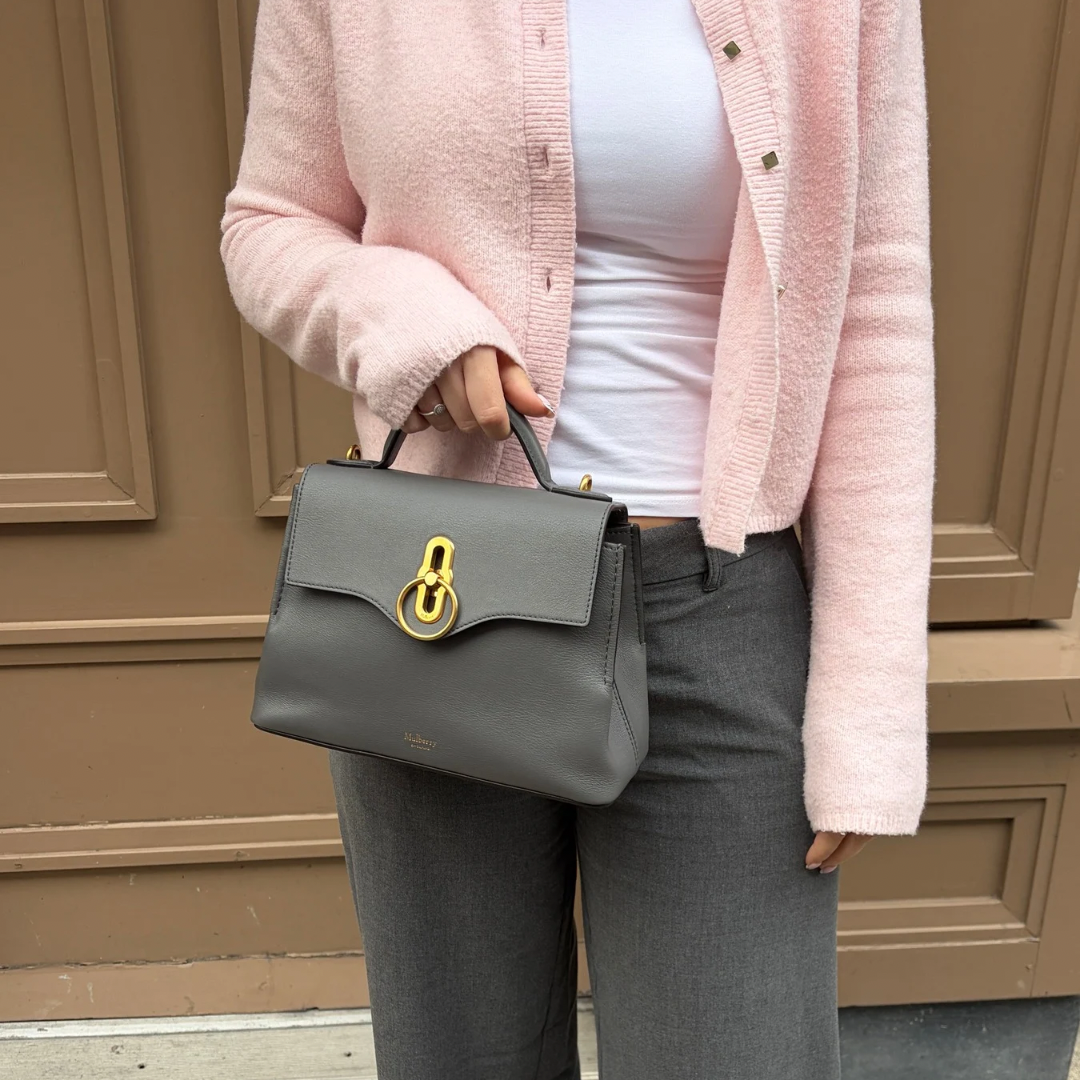 Mulberry Seaton Mini Charcoal Silky Calfskin Gold HW