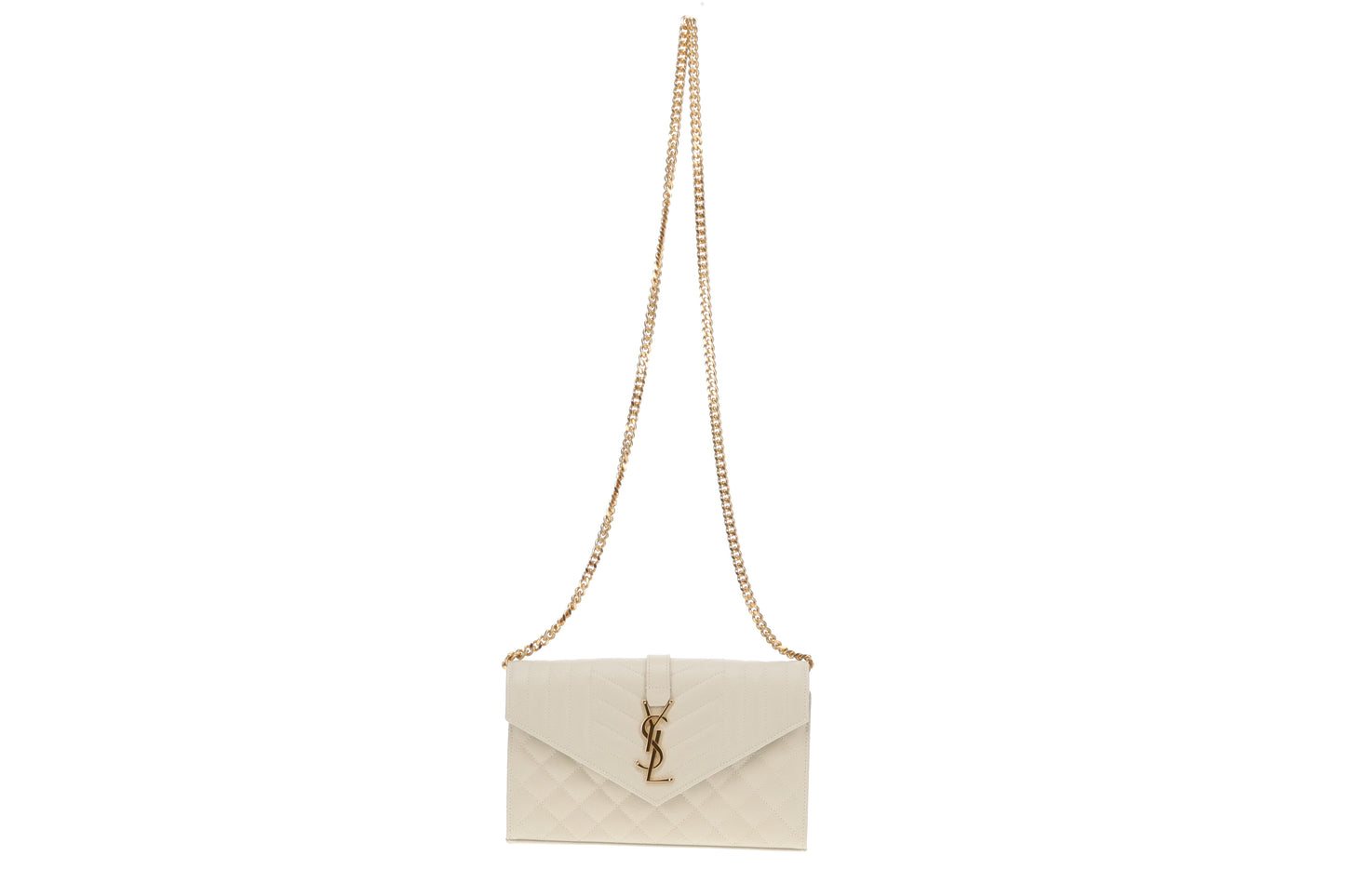 Saint Laurent Cassandre Chain Wallet Blanc Vintage Mixed Matelasse