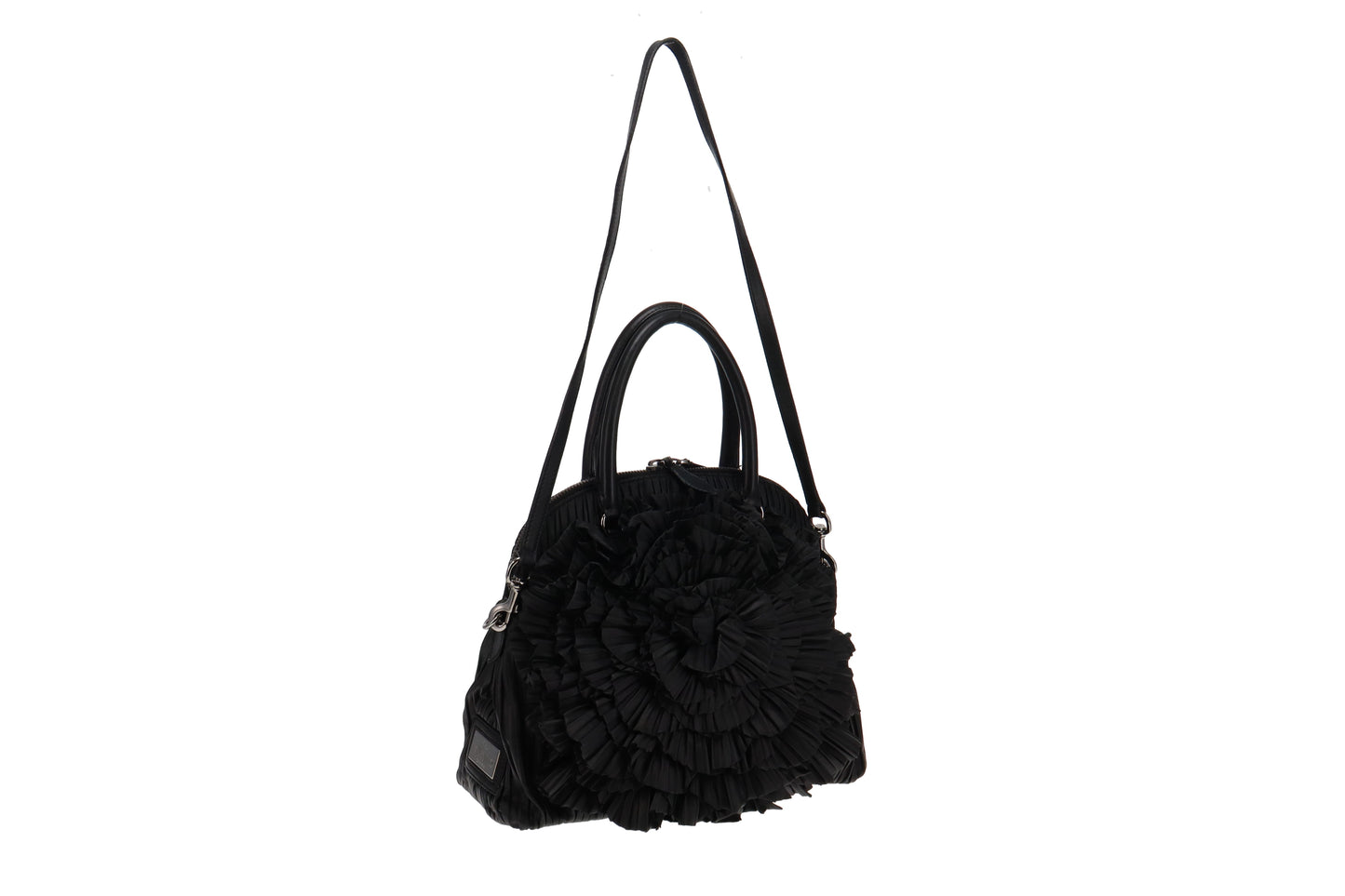Valentino Black Nappa Leather Rose Rouched Dome Bag