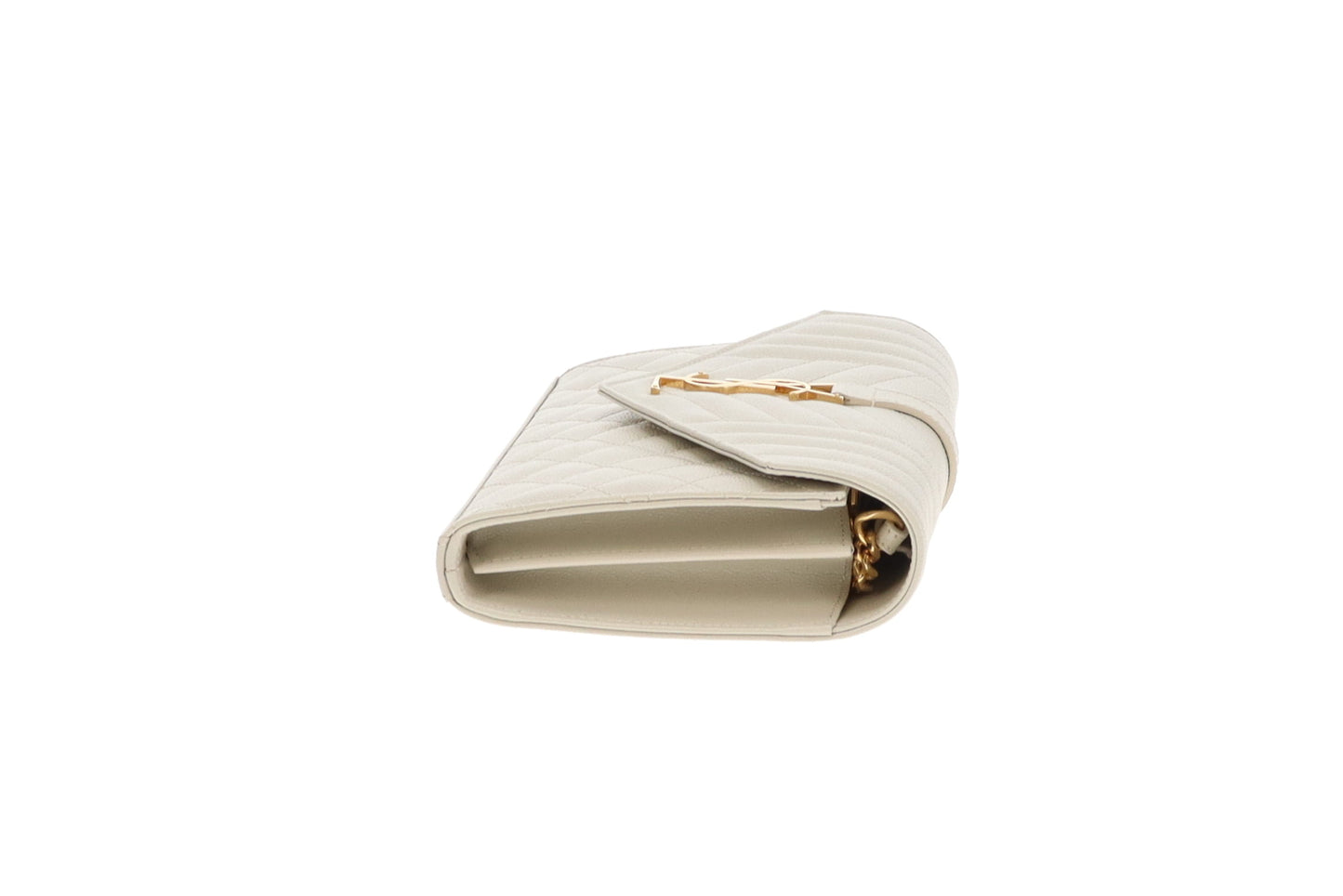 Saint Laurent Cassandre Chain Wallet Blanc Vintage Mixed Matelasse