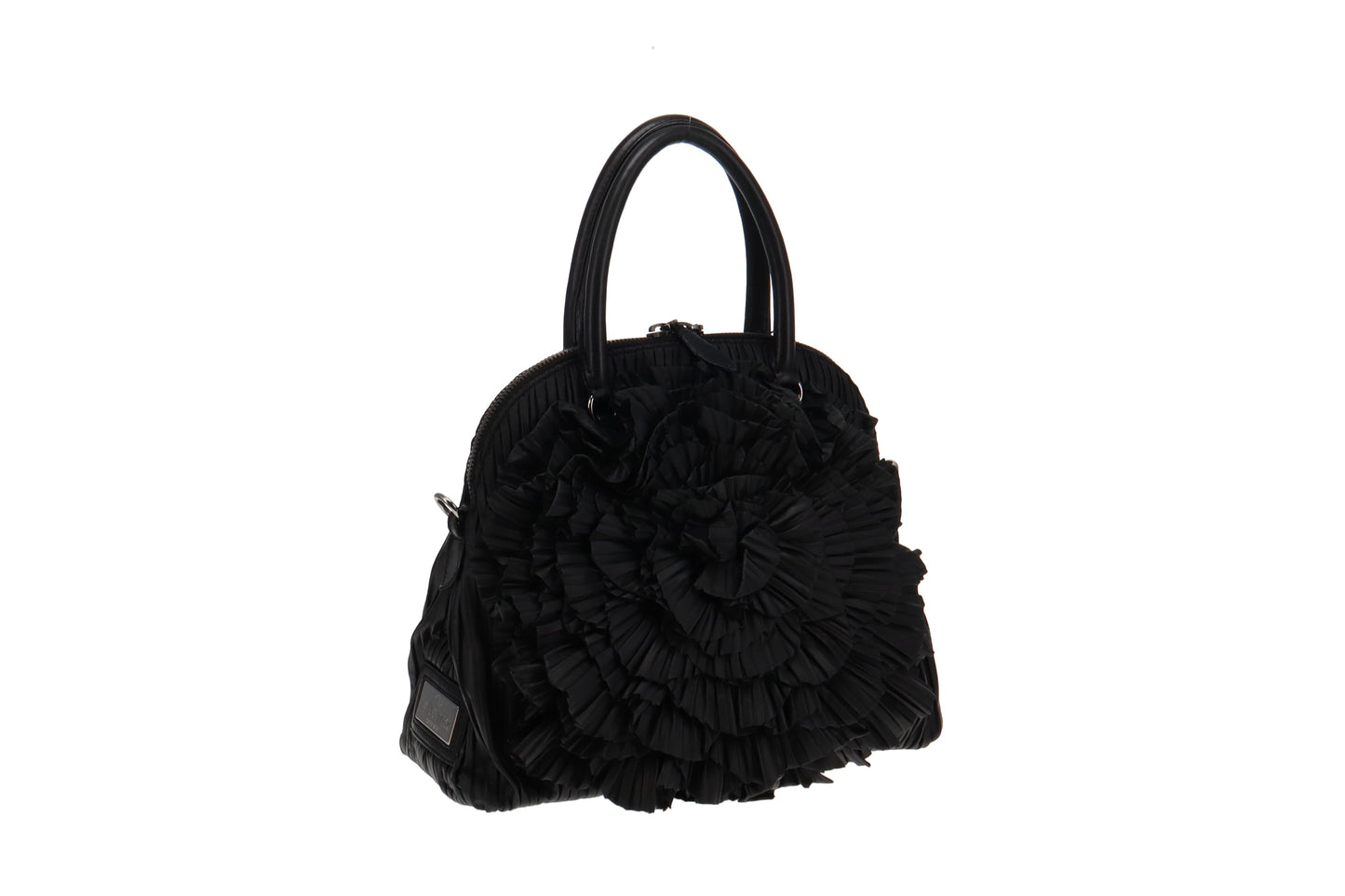 Valentino Black Nappa Leather Rose Rouched Dome Bag