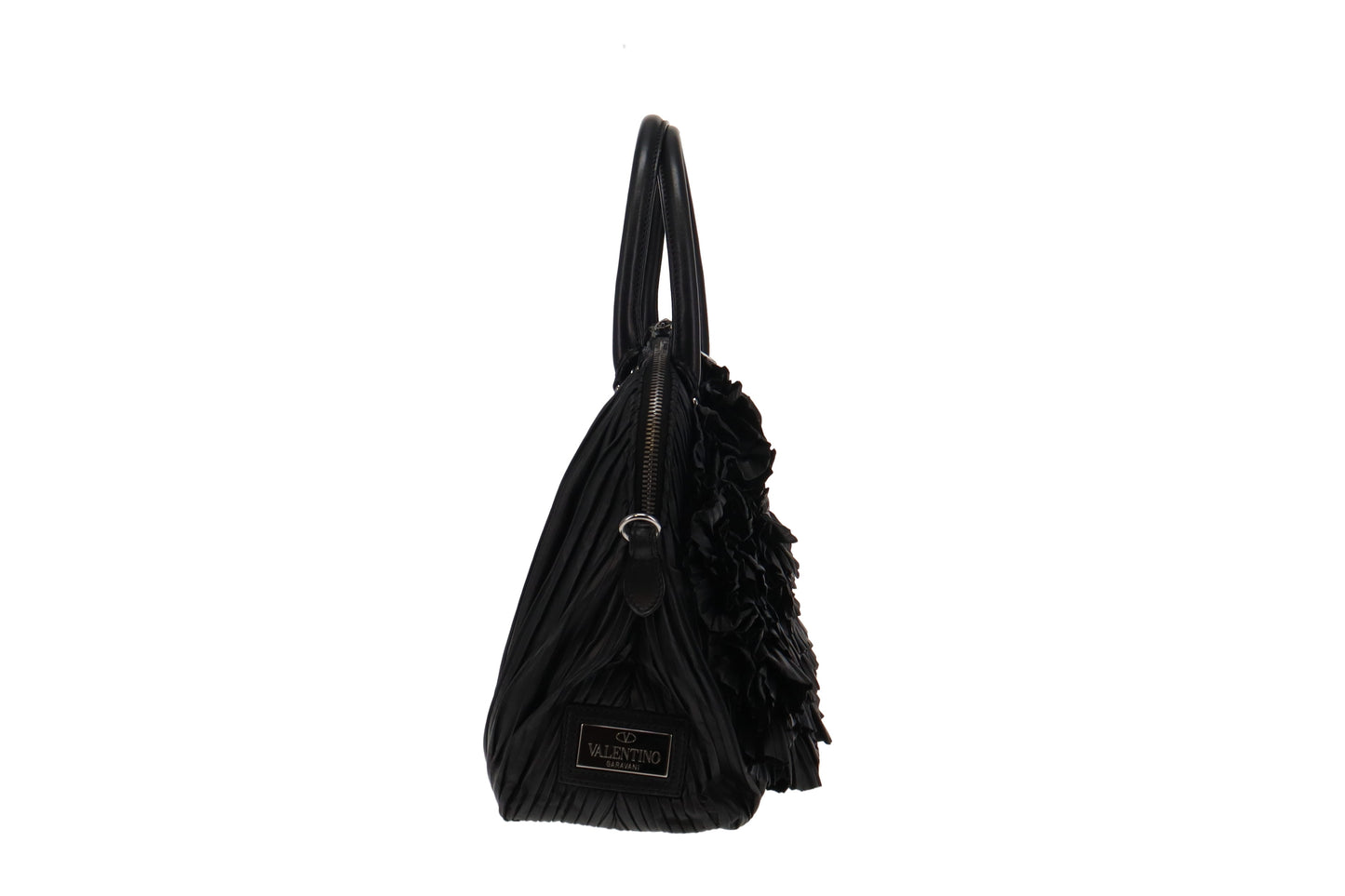 Valentino Black Nappa Leather Rose Rouched Dome Bag