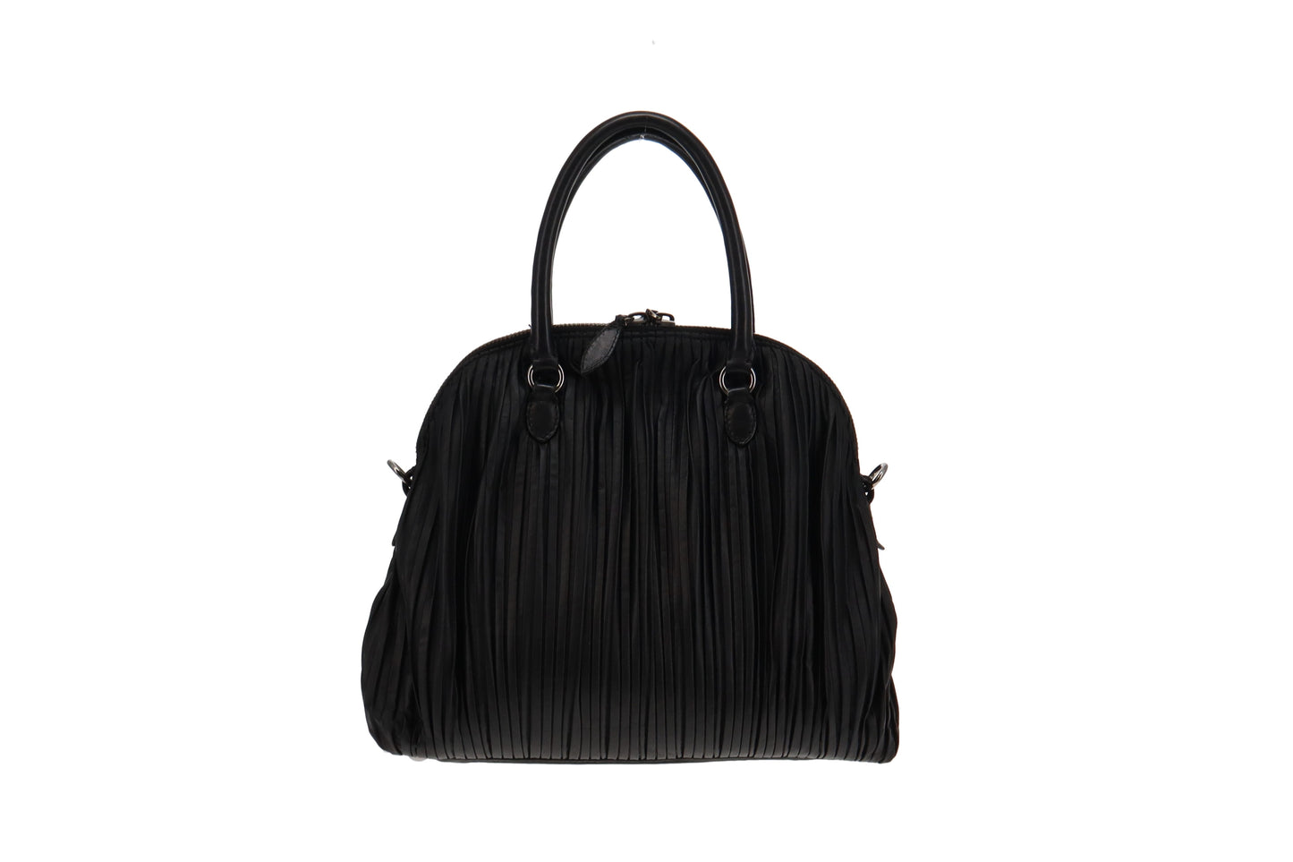 Valentino Black Nappa Leather Rose Rouched Dome Bag