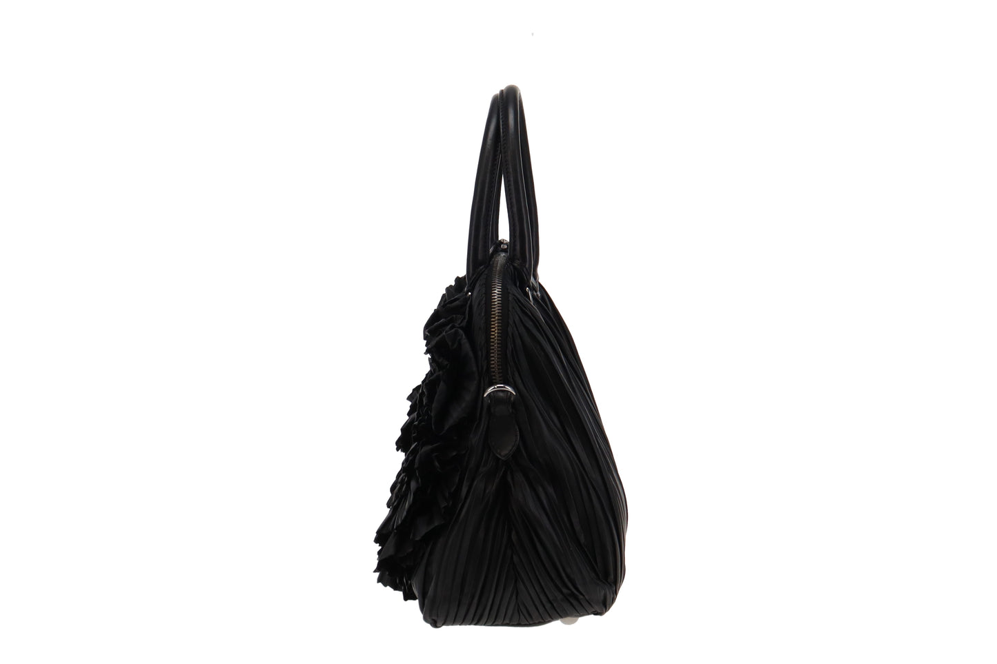 Valentino Black Nappa Leather Rose Rouched Dome Bag