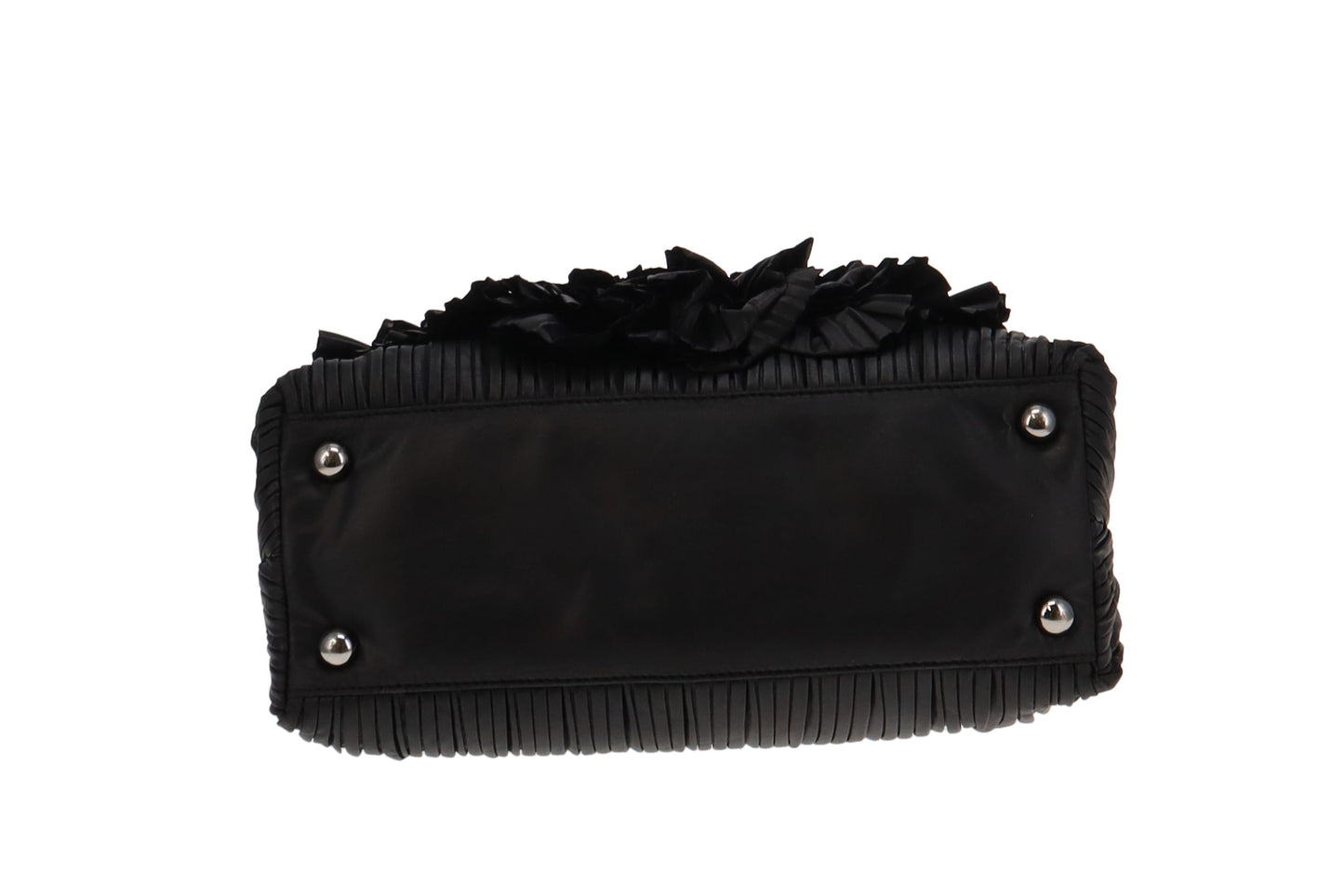Valentino Black Nappa Leather Rose Rouched Dome Bag
