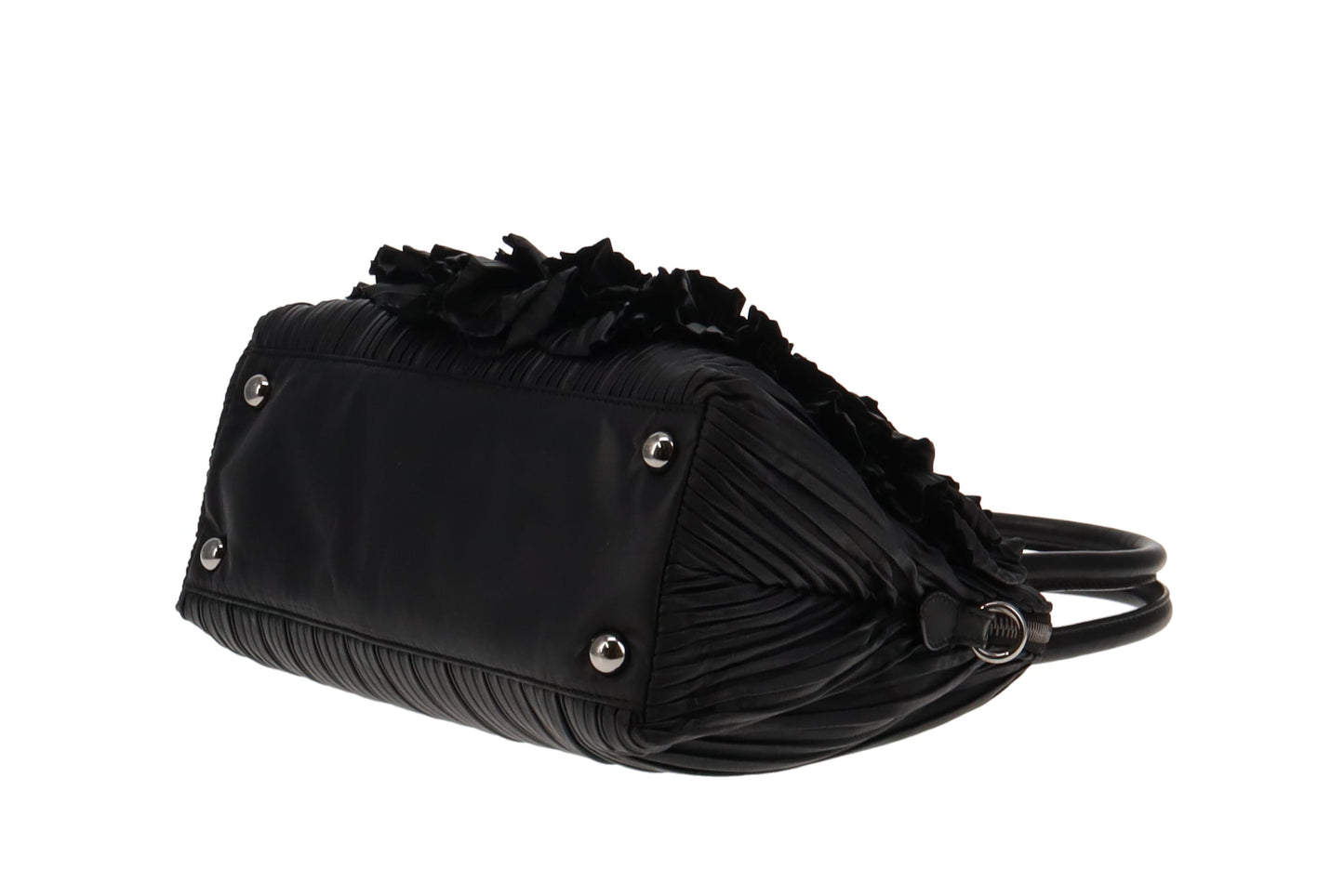 Valentino Black Nappa Leather Rose Rouched Dome Bag